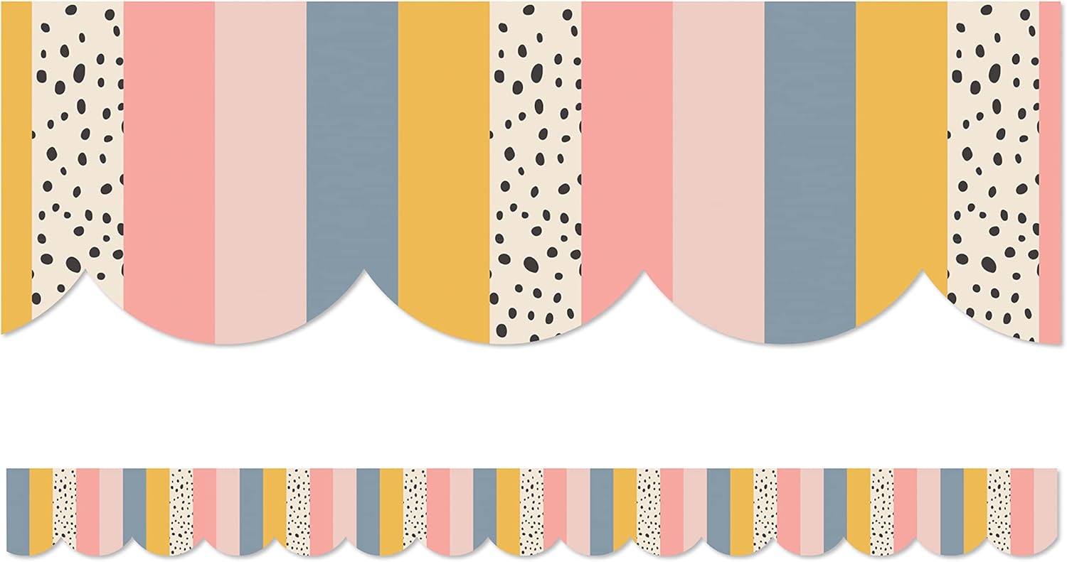 Carson Dellosa We Belong Neutral Stripes Bulletin Board Borders, 39 Feet of Scalloped Boho Striped Classroom Borders for Bulletin Board, White Board, Cork Board, and Neutral Classroom Décor
