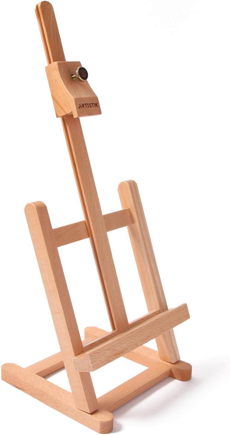Small Table Top Easel Stand - Mini Tabletop Easel (42 cm Tall) and Artist Table Top Display Easel with Beechwood H Frame Holds Canvases for Painting and Scrapbooking