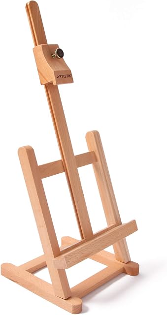Small Table Top Easel Stand - Mini Tabletop Easel (42 cm Tall) and Artist Table Top Display Easel with Beechwood H Frame Holds Canvases for Painting and Scrapbooking