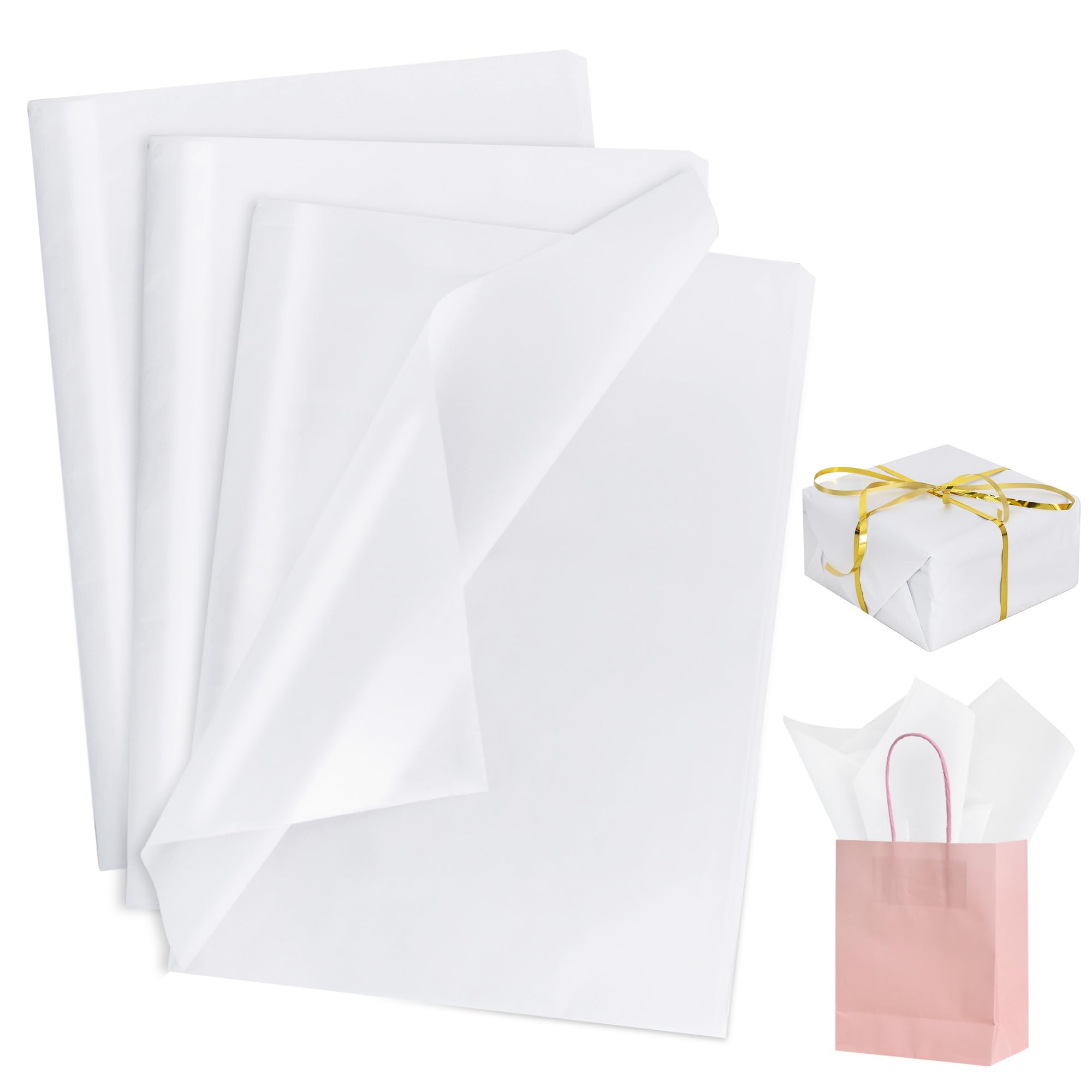 BEISHIDA 100 Sheets White Tissue Paper Bulk for Gift Wrapping and Gift Bags