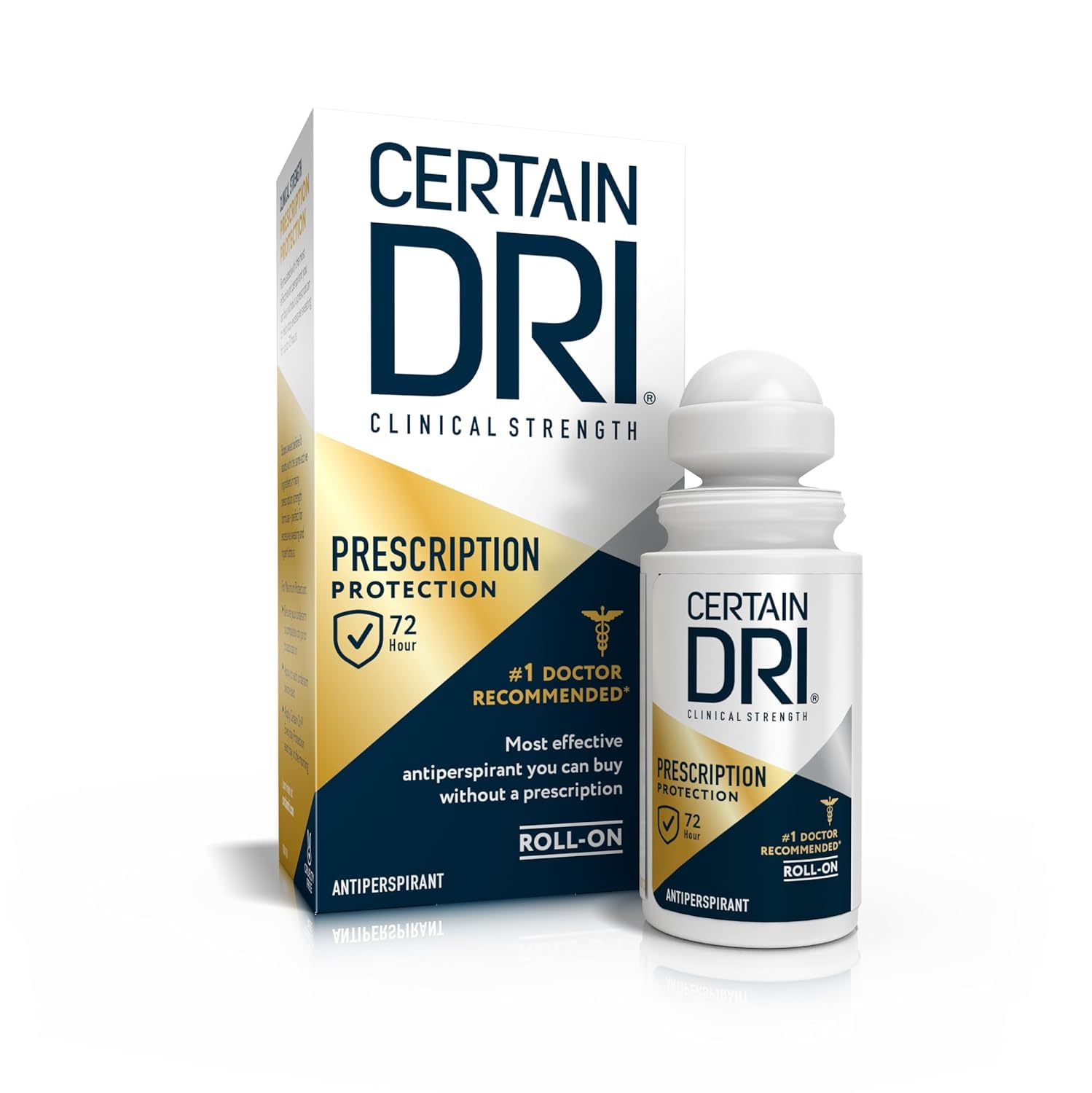 Certain Dri Prescription Strength Clinical Antiperspirant Roll-On for Hyperhidrosis, 72-Hour Sweat Protection, Fragrance-Free, Doctor-Recommended for Men & Women, 1.2 fl oz, (3-Pack)