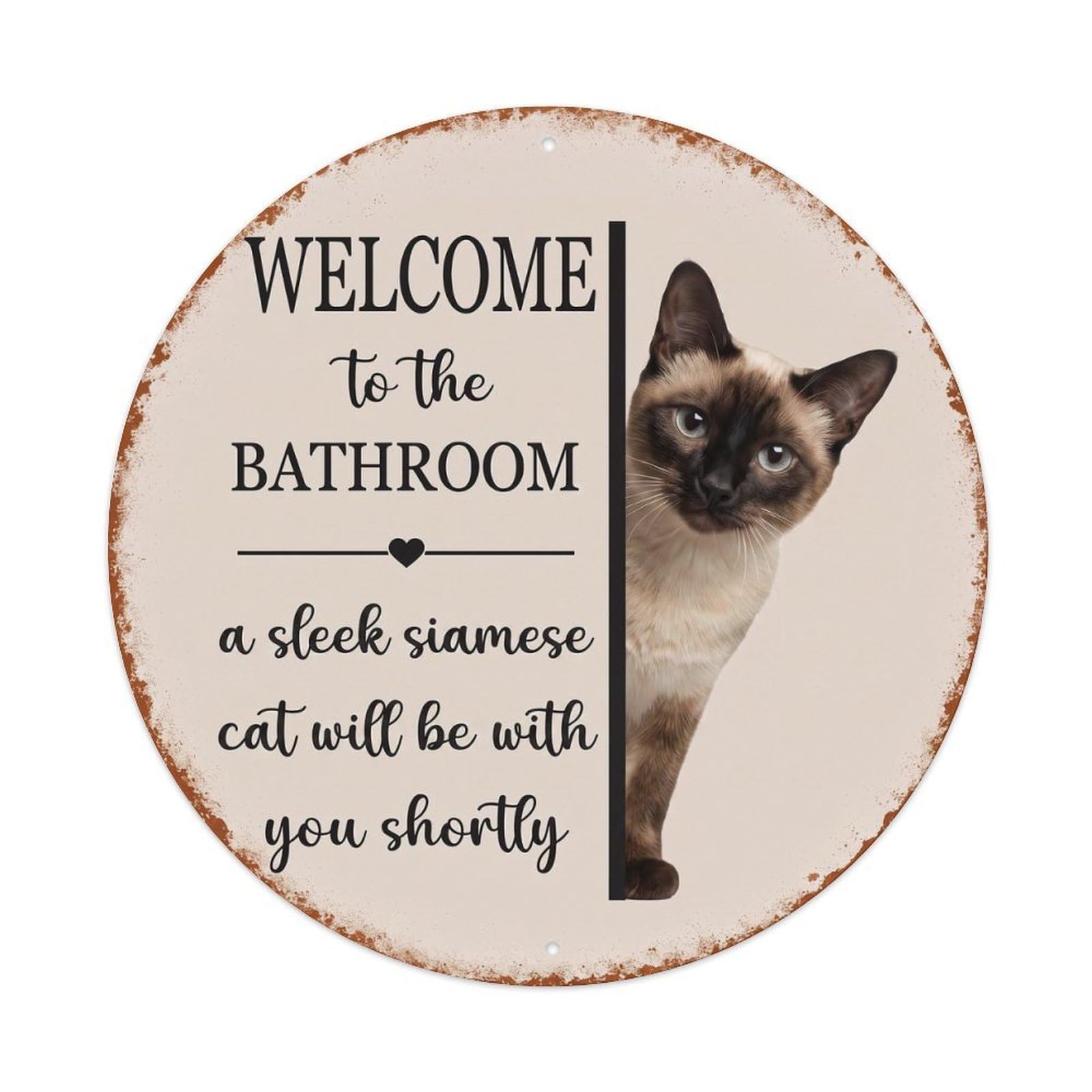 Vintage WELCOME To The BATHROOM Sleek Siamese Cat Metal Tin Sign