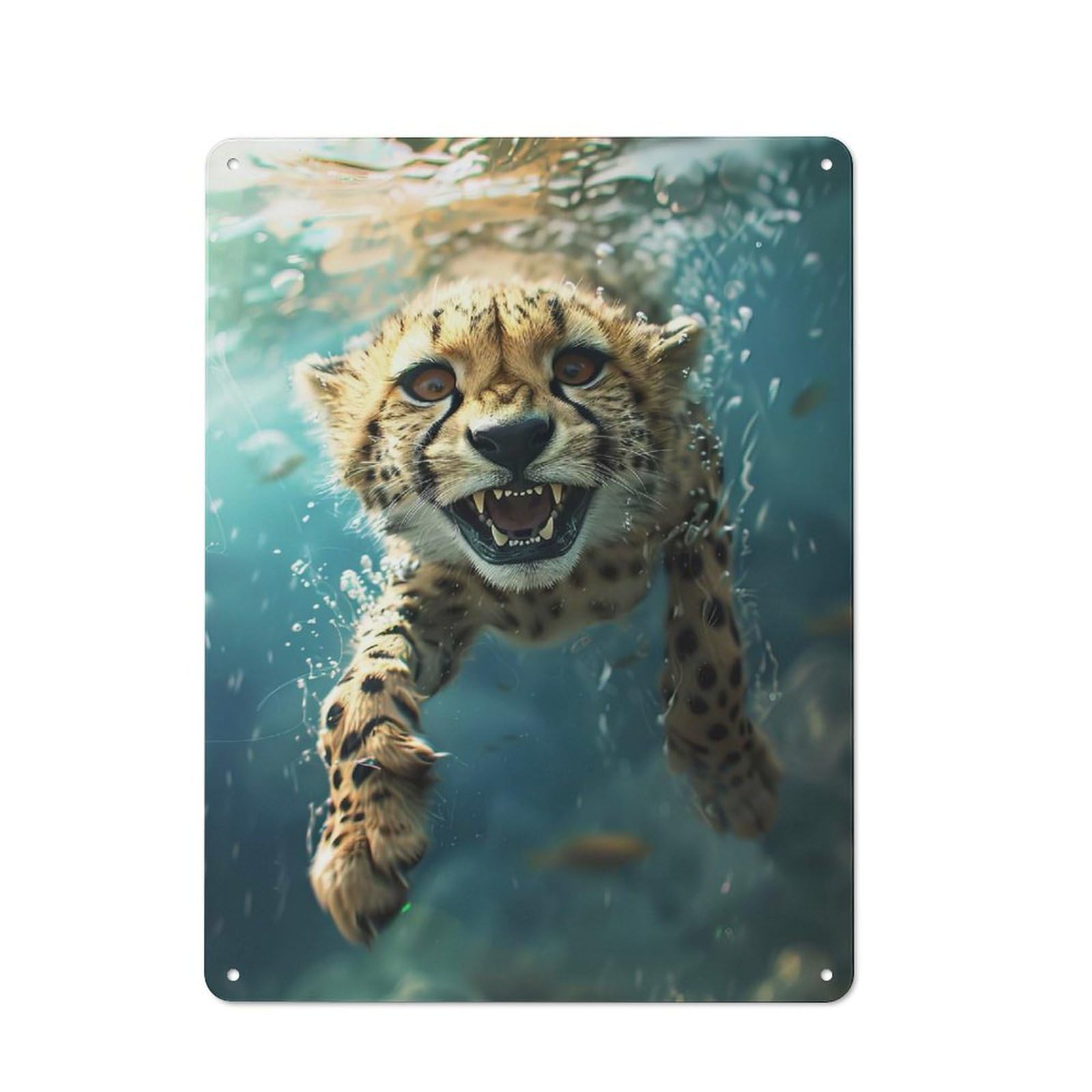 Vintage Cheetah Sea Metal Plaque 40x30cm, Bistro Wall Plaque for Coffee Bar, Kitchen, Bistro Or Tea Corner