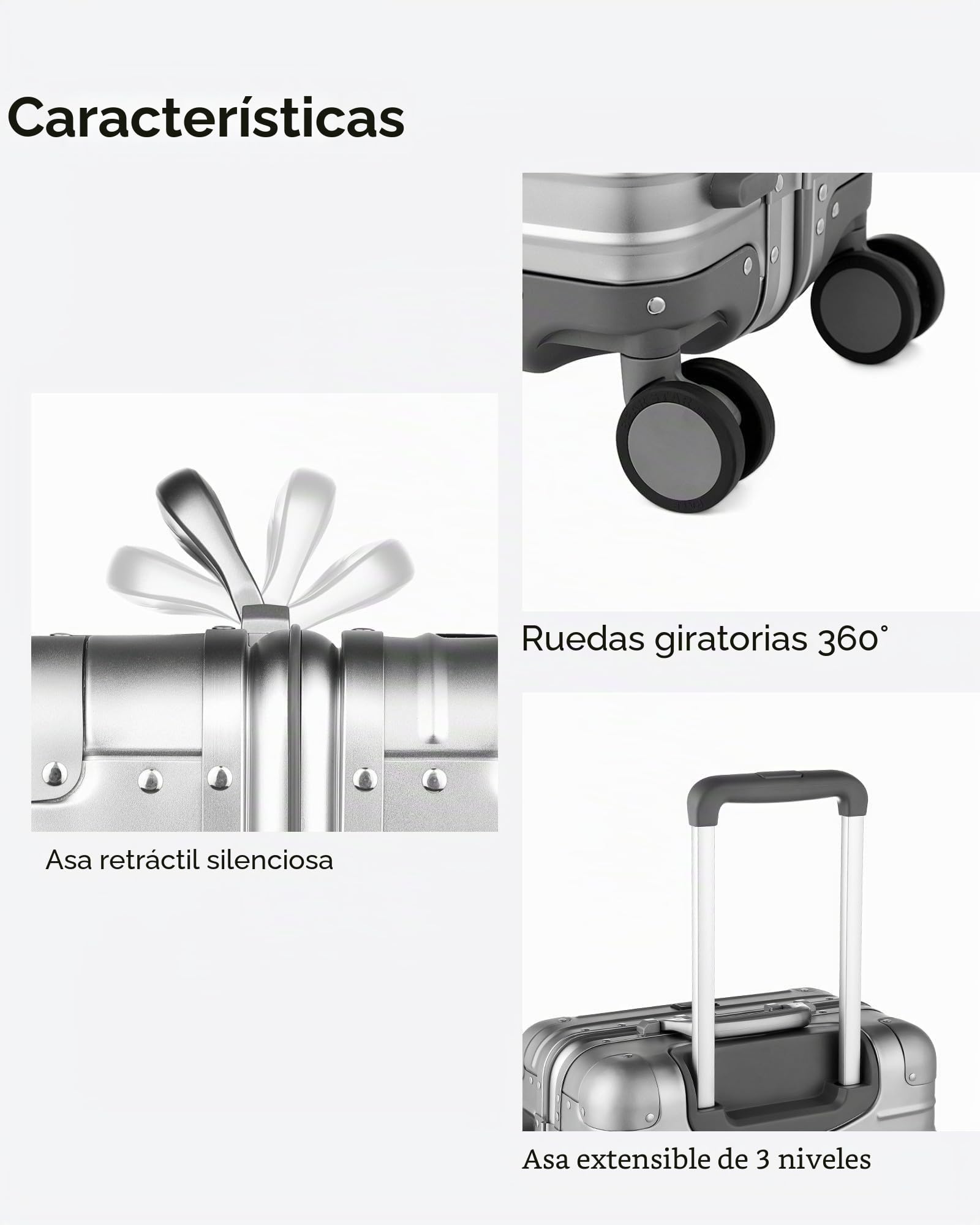 LUGGEX Maleta Aluminio de Viaje con Ruedas, Sin Cremallera Maletas de Cabina, 55 x 38 x 23.4 cm