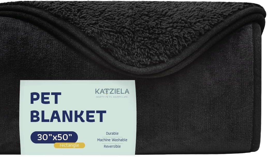 Premium Soft Dog/Cat Waterproof Blanket – Soft Sherpa Fleece, Washable, Reversible, Small, Medium, Large (Black Large Striped-50x60)