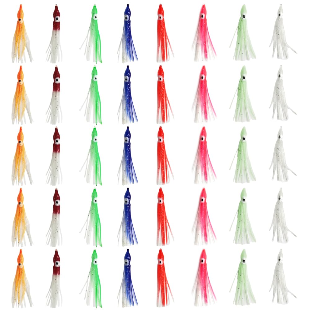 Lot De 5 Leurres Souples Lumineux – Appâts Pêche Traîne En Eau Salée – Forme Calmar Coloré – Idéal Mer, Lac, Rivière