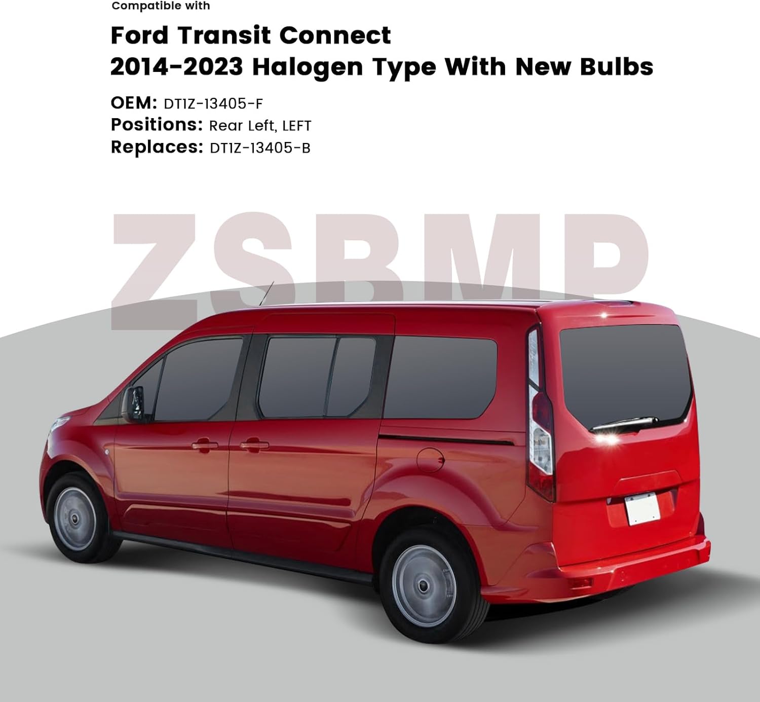 Tail Lights Compatible with Ford Transit Connect 2014-2023 Rear Lamp With New Bulbs and Harness (Left Driver Side)