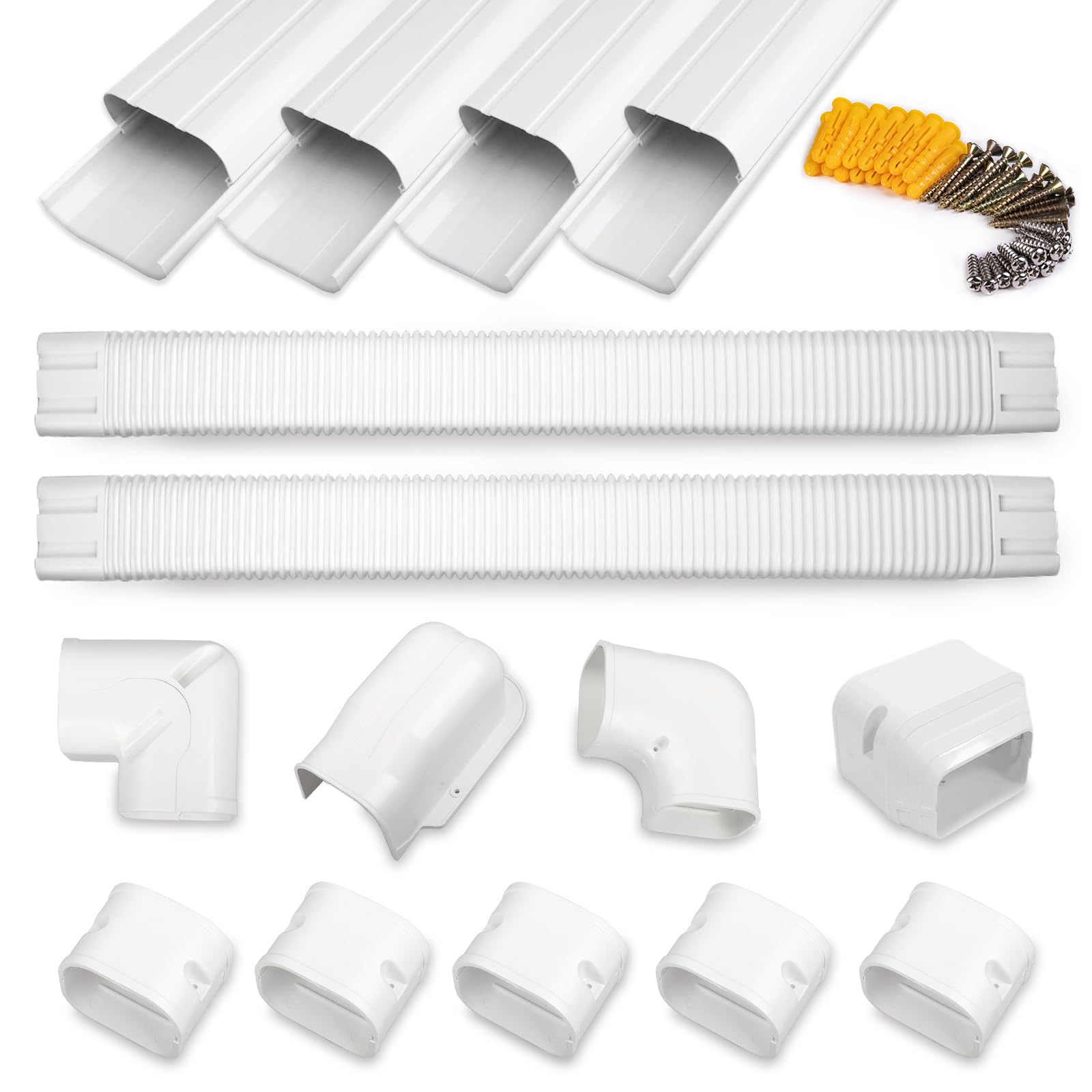 3" 17Ft PVC Line Set Cover Kit for Ductless Mini Split Air Conditioners, Decorative PVC Slim Line Cover for Central AC & Heat Pumps Systems Tubing