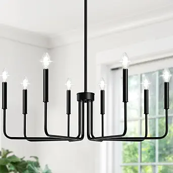 Lynnoland Black 8-Light Chandelier, Farmhouse Chandelier for Dining Room Lighting Fixtures Hanging, Vintage Candle Pendant Light Fixtures Chandelier for Bedroom, Foyer and Living Room