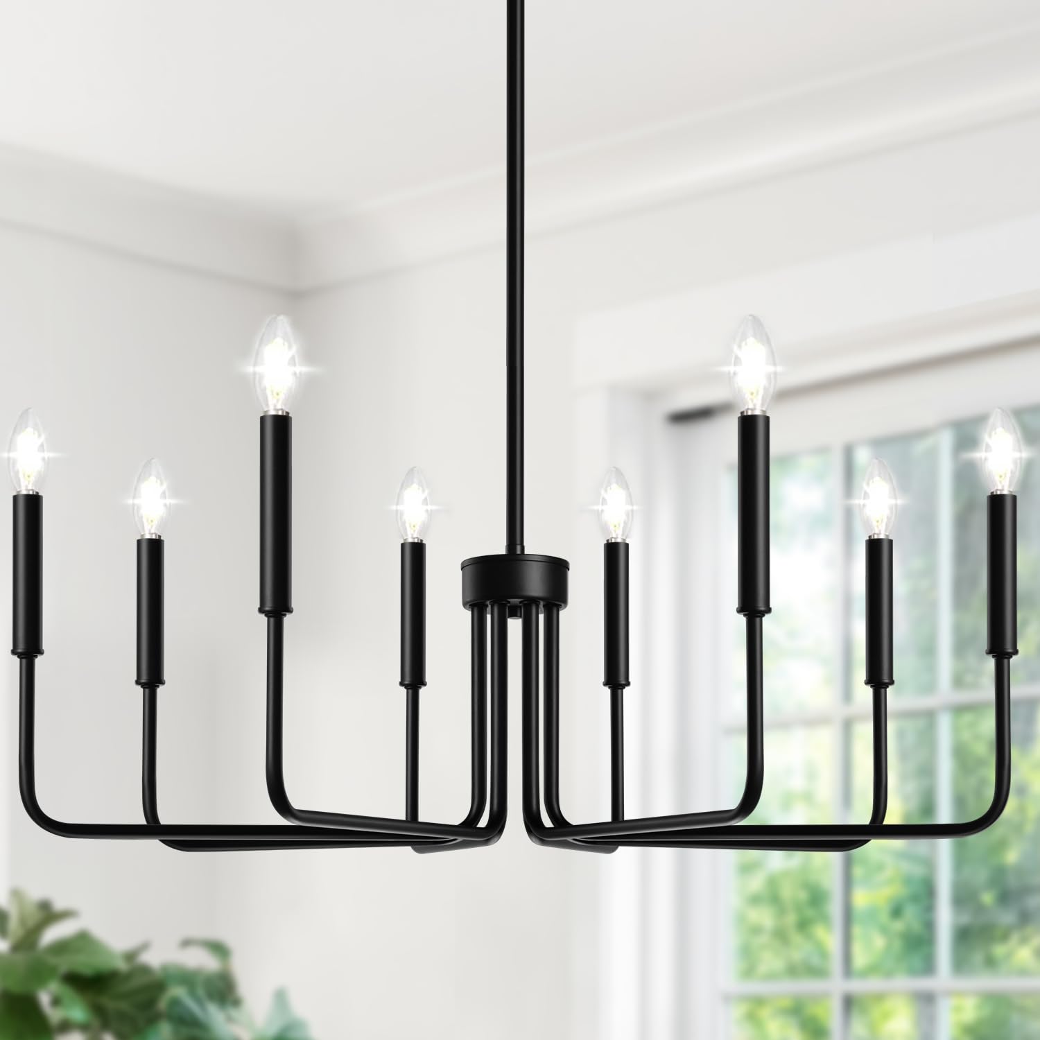 lynnoland black 8-light chandelier, farmhouse chandelier for dining room lighting fixtures hanging, vintage candle pendant light fixtures chandelier for bedroom, foyer and living room