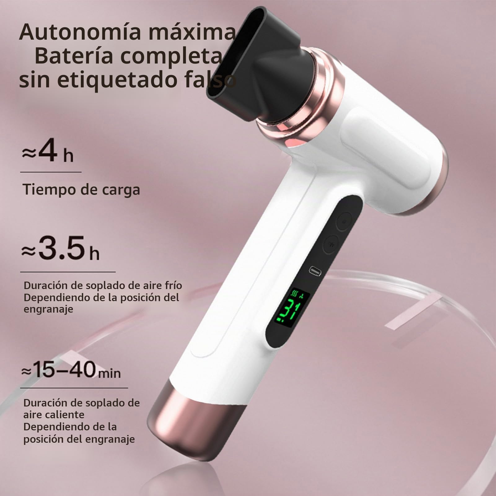 Secador de Pelo Inalámbrico, Secador de Pelo Portátil de Viaje, Flujo de Aire de Iones Rápido de 200 W, Diseño de Viento Frío y Caliente, Secador de Pelo (Enchufe europeo 1800W)