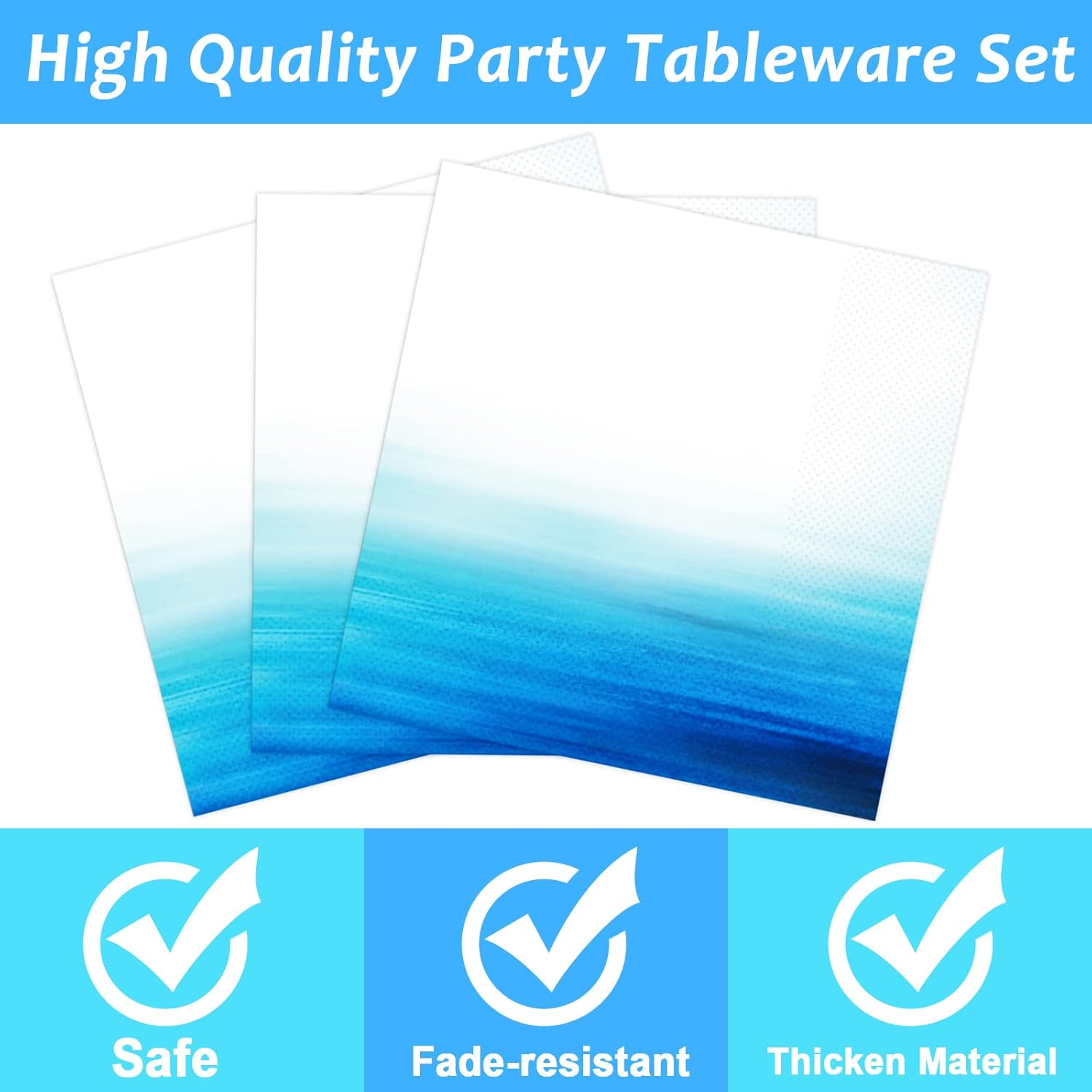 96 Pieces Ocean Sea Party Tableware Set Ocean Waves Party Supplies Sea Theme Table Decorations Under The Sea Tableware for Baby Shower Birthday Paper Plates Napkins Forks for 24 Guests - Image 3