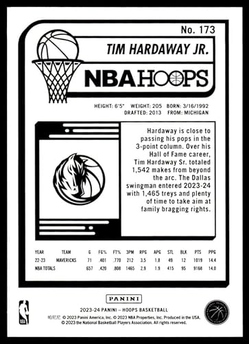 Miniatura 2 de 2023-24 PANINI HOOPS #173 TIM HARDAWAY JR. DALLAS MAVERICKS BASKETBALL OFFICIAL TRADING CARD OF NBA