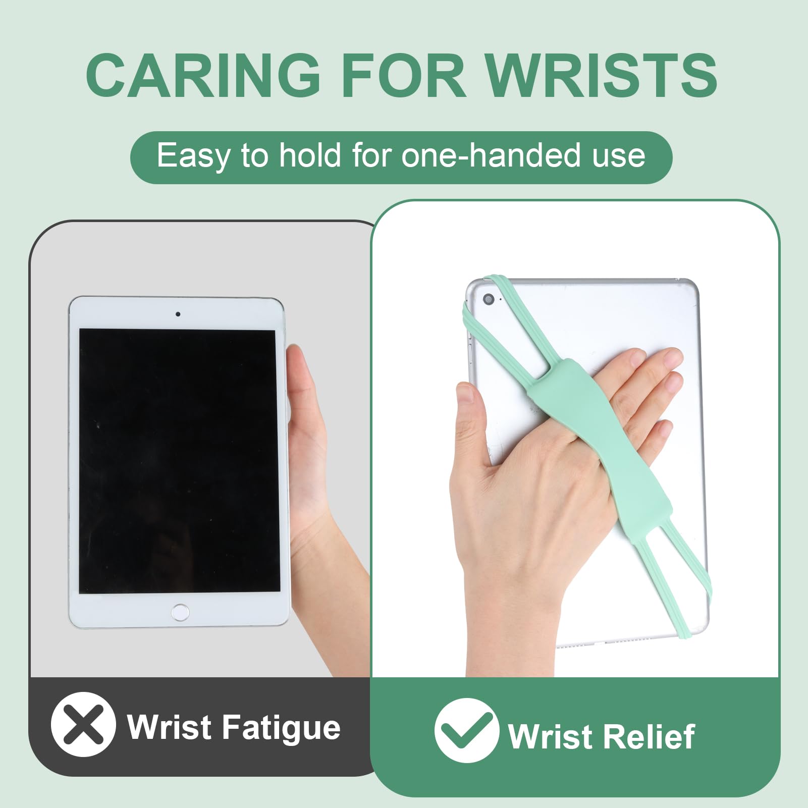 Ergonomic Silicone Hand Strap Holder for Tablet & E-Reader, Compatible with Kindle 4.7"-8", Matcha Green