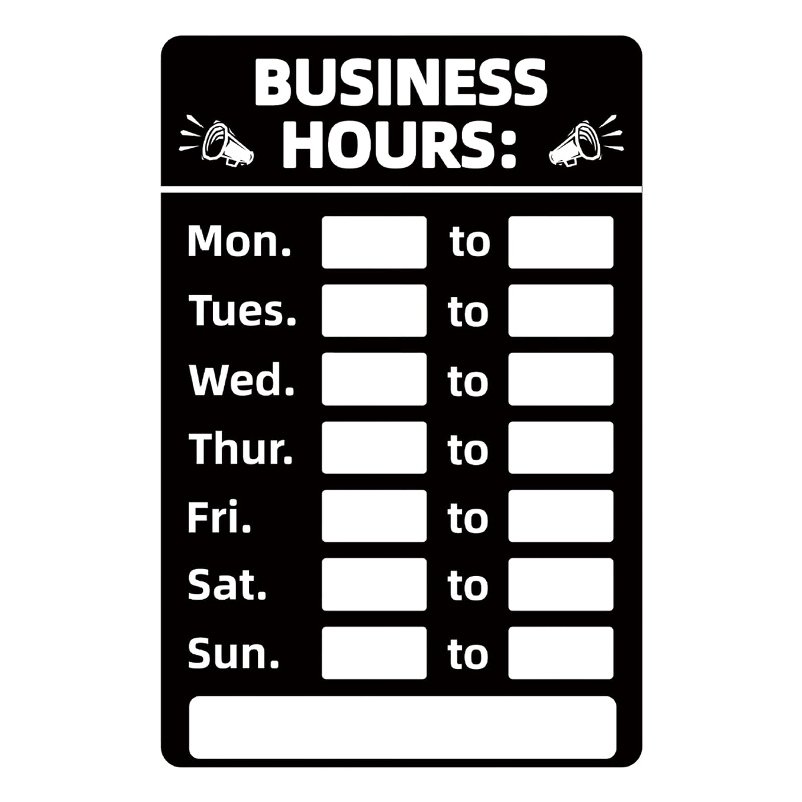 QIHAWN 12 x 8 Inch Changeable Business Hours Sign, Black Self Adhesive Rewritable Opening Times Plaque, Durable PVC Shop Sign for Glass Door, Window, Retail, Office, Café & Restaurant