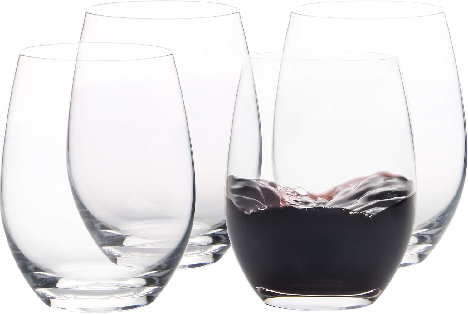 FAWLES Artisan Crystal Stemless Wine Glasses Set of 4, 450 ML Smooth