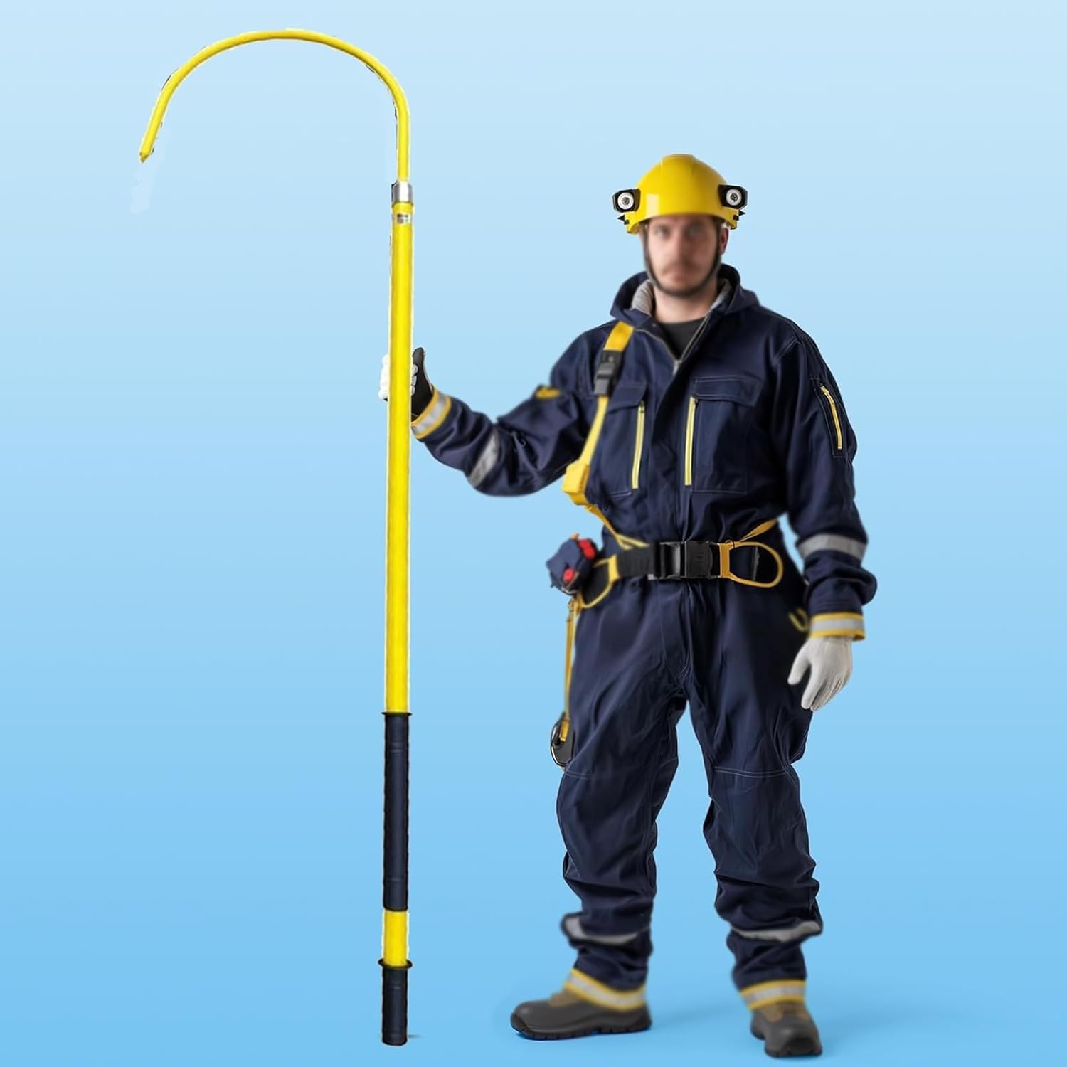3.3ft 4.9ft 6.5ft 9.8ft Rescue Pole with Epoxy Resin Handle, Fire Electrician Safety Insulated Rescue Hook, Electrocution Emergency Rescue Sticks,for Elderly,Children,Electrician,Emergency(Yellow,1.5m