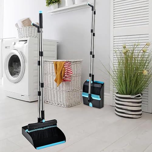 Miniatura 2 de Juego de escoba y recogedor para el hogar, mango largo y escoba para interior y exterior, juego de escoba resistente para cocina, vestíbulo,