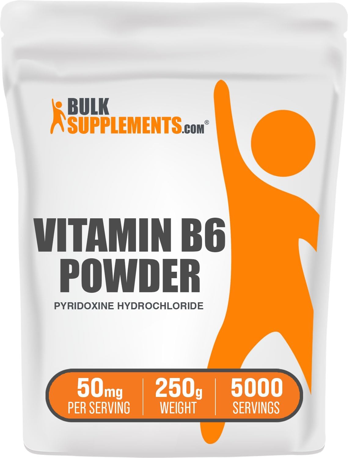 BulkSupplements.com Pyridoxine HCl Powder – Vitamin B6 Supplement, Vitamin B6 50mg – for Immune Support, Gluten Free, 50mg of Pyridoxine B6 per Serving, 250g (8.8 oz) (Pack of 1)