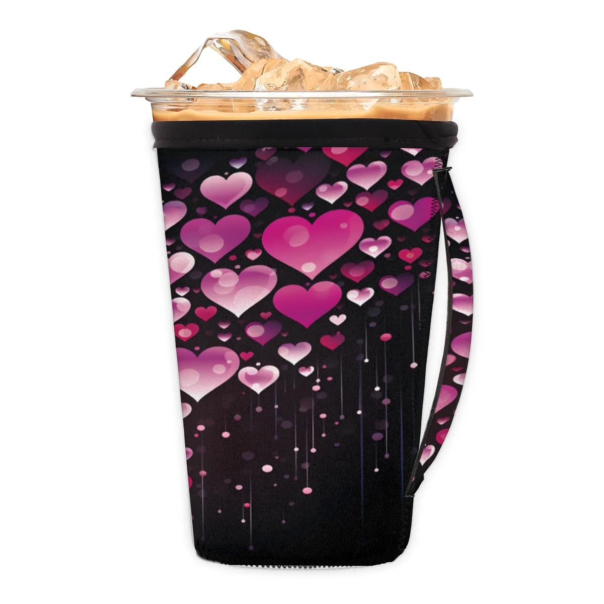 Valentine's Day Love Dots Fantasy M Reusable Iced Insulator Coffee Sleeves Neoprene Insulated Sleeves With Handle Coffee Sleeves for Iced Coffee Cups Drinks