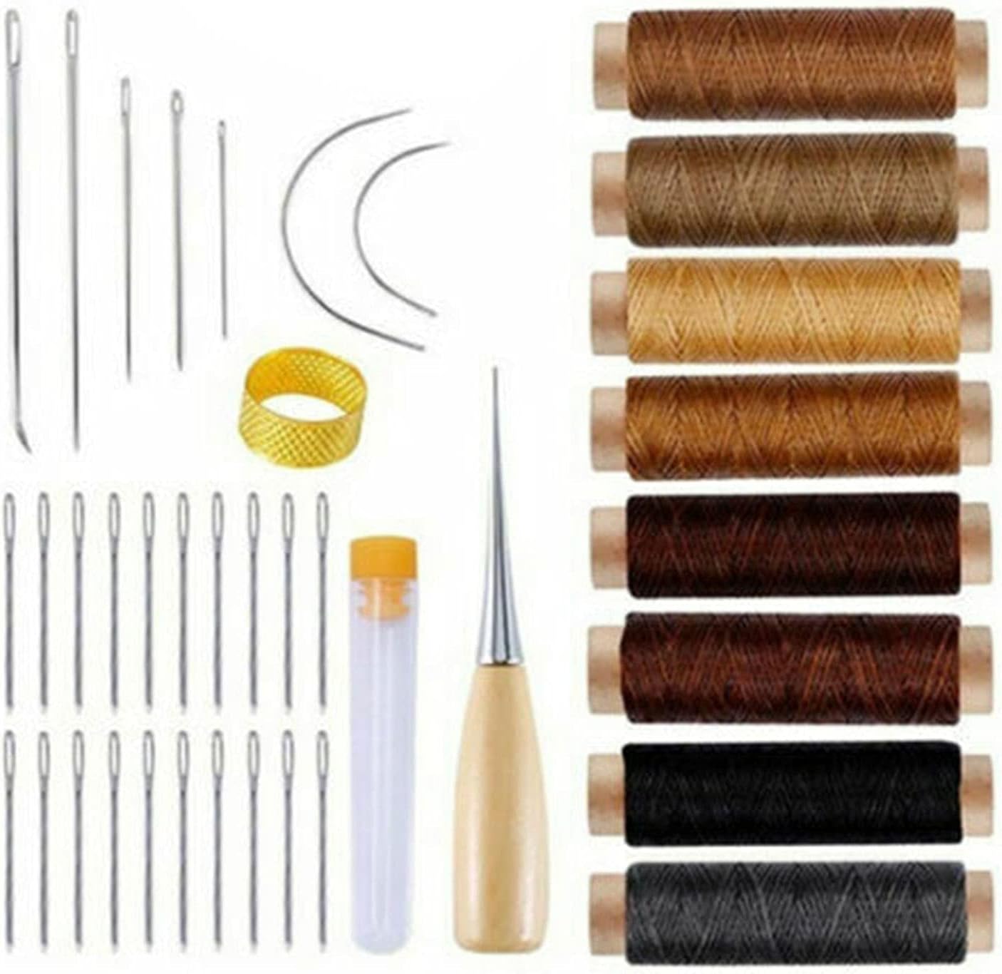 Negaor 37Pcs Lea er Sewing Tools Kit Waxed Read Stitching Needles Awl DIY Lea er Craft