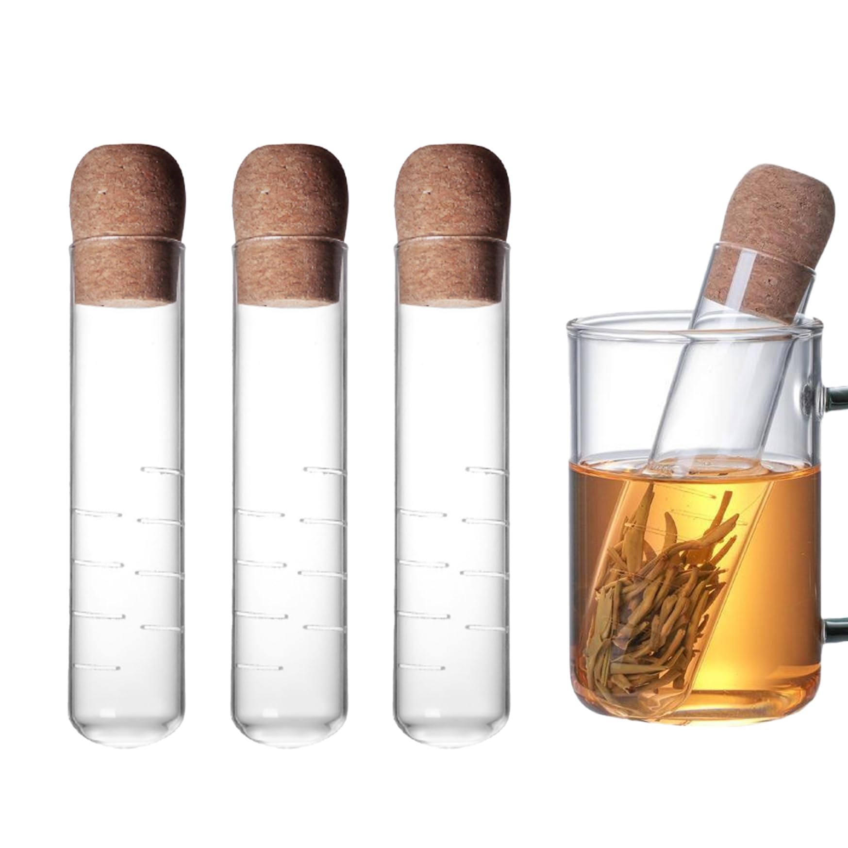 Glass Tea Infuser 3pcs Reusable Glass Tea Diffuser with Cork 6.1 Inch Long Loose Leaf Tea Steeper Filter Drinkware for Cups Mugs and Teapots Loose Leaf Tea Steeper Tea Infusers for Loose Tea Tea