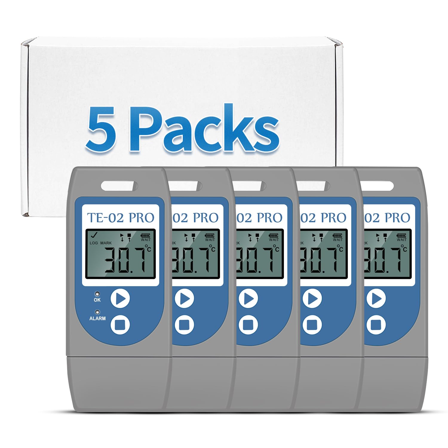 5 unités ThermElc TE-02 Enregistreurs de Température USB, PDF/CSV Auto,certificat d'étalonnage traçable,conforme à la norme 21 CFR Part 11,réutilisable pour température logger la chaîne du froid