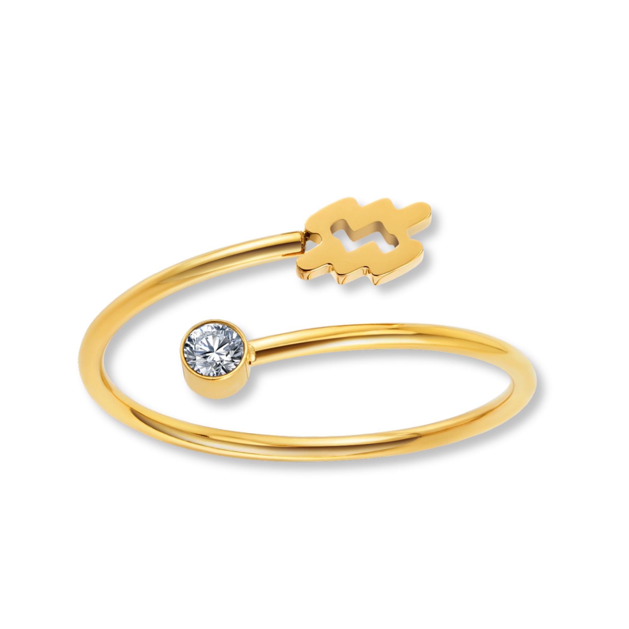 GD GOOD.designs Sternzeichen Ring Gold mit Zirkoniastein für Damen - 18K vergoldeter Damenring aus 316L Edelstahl | Ring verstellbar (Ringgröße 52-60) und wasserfest - inkl. Geschenkbox
