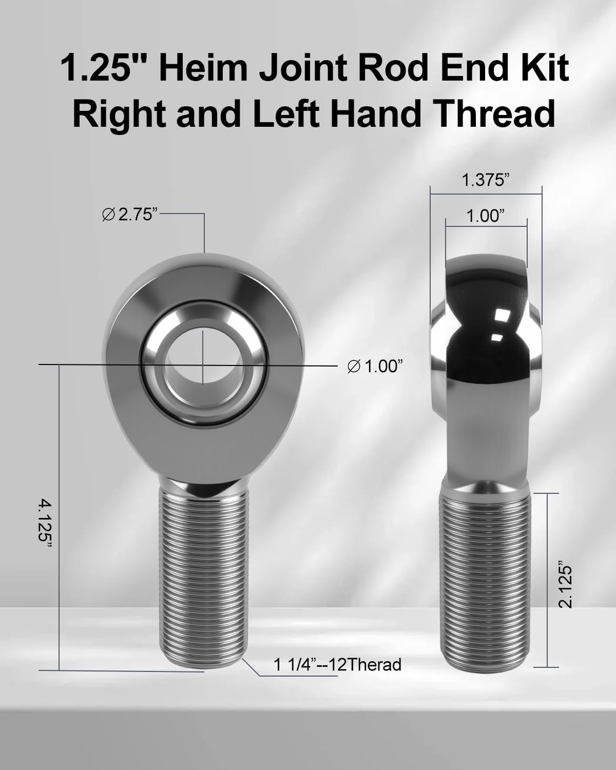 1.25” Heim Joints Rod End Kit, 1 1/4” Chromoly Heim Joints Panhard Rod End Kit with Spacer Round Tube Adapters Jam Nuts, Right & Left Hand Thread for Steering Suspension Traction Bars, 1 Set