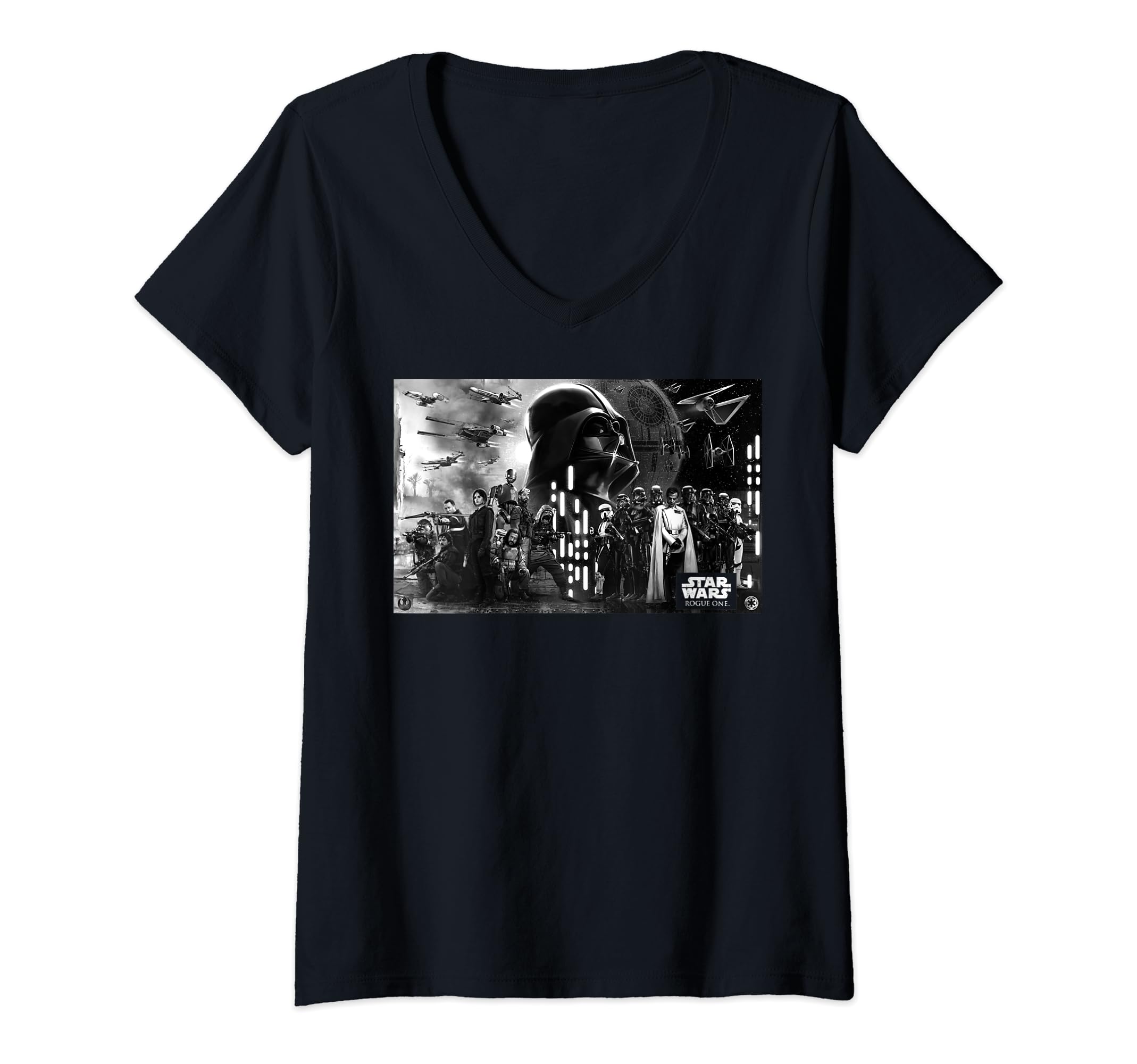 Star Wars Rogue One Death Star Battle Groupshot V-Neck T-Shirt, Black