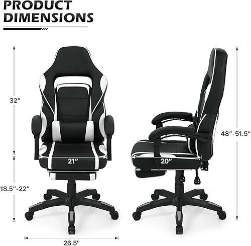 Miniatura 3 de MoNiBloom Silla de juegos de estilo carreras con reposapiés extensible y respaldo reclinable y reposabrazos acolchados giratoria de 360 grados