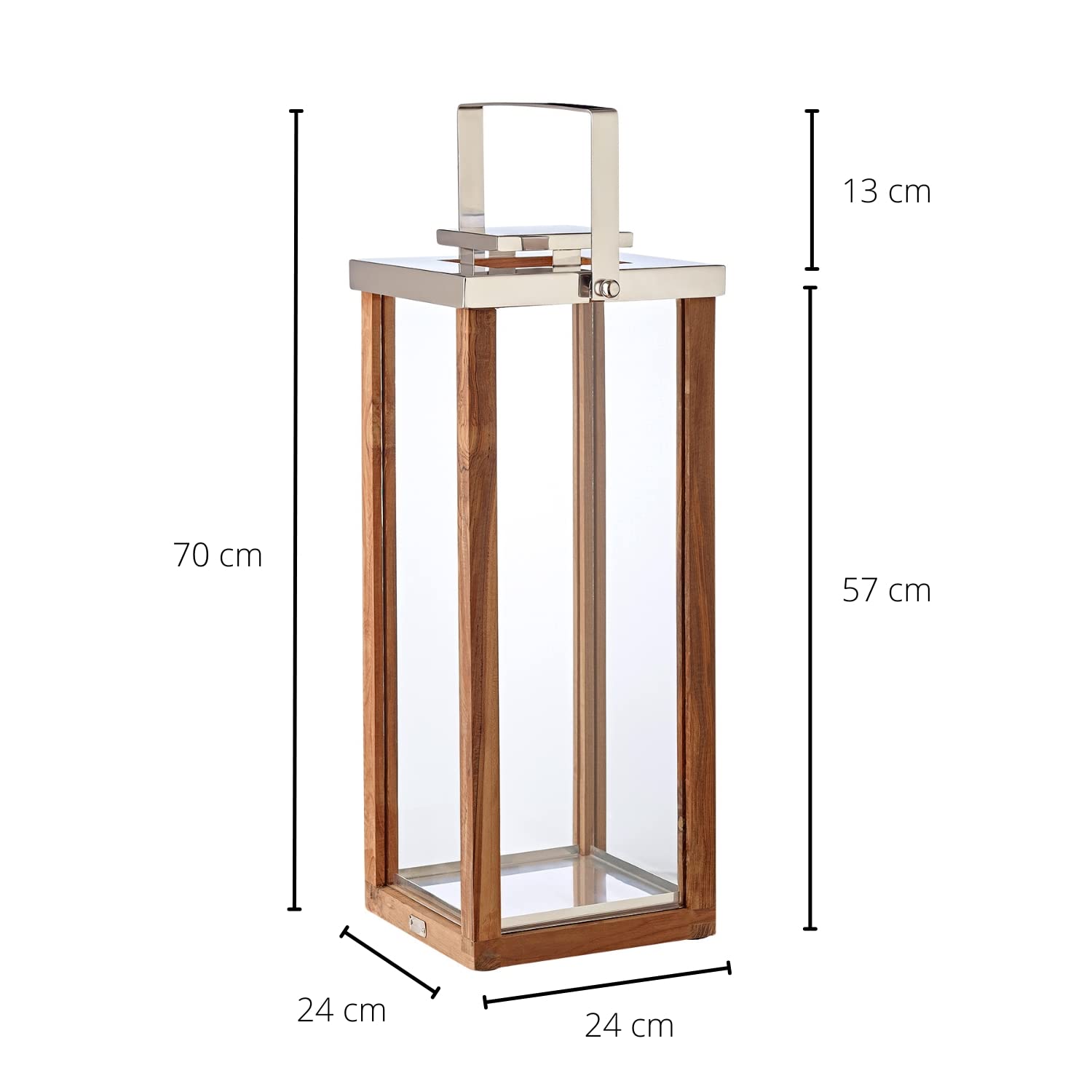 EDZARD lanterna "Miami" in legno e acciaio pregiato, altezza 60 cm, torcia a vento con manico