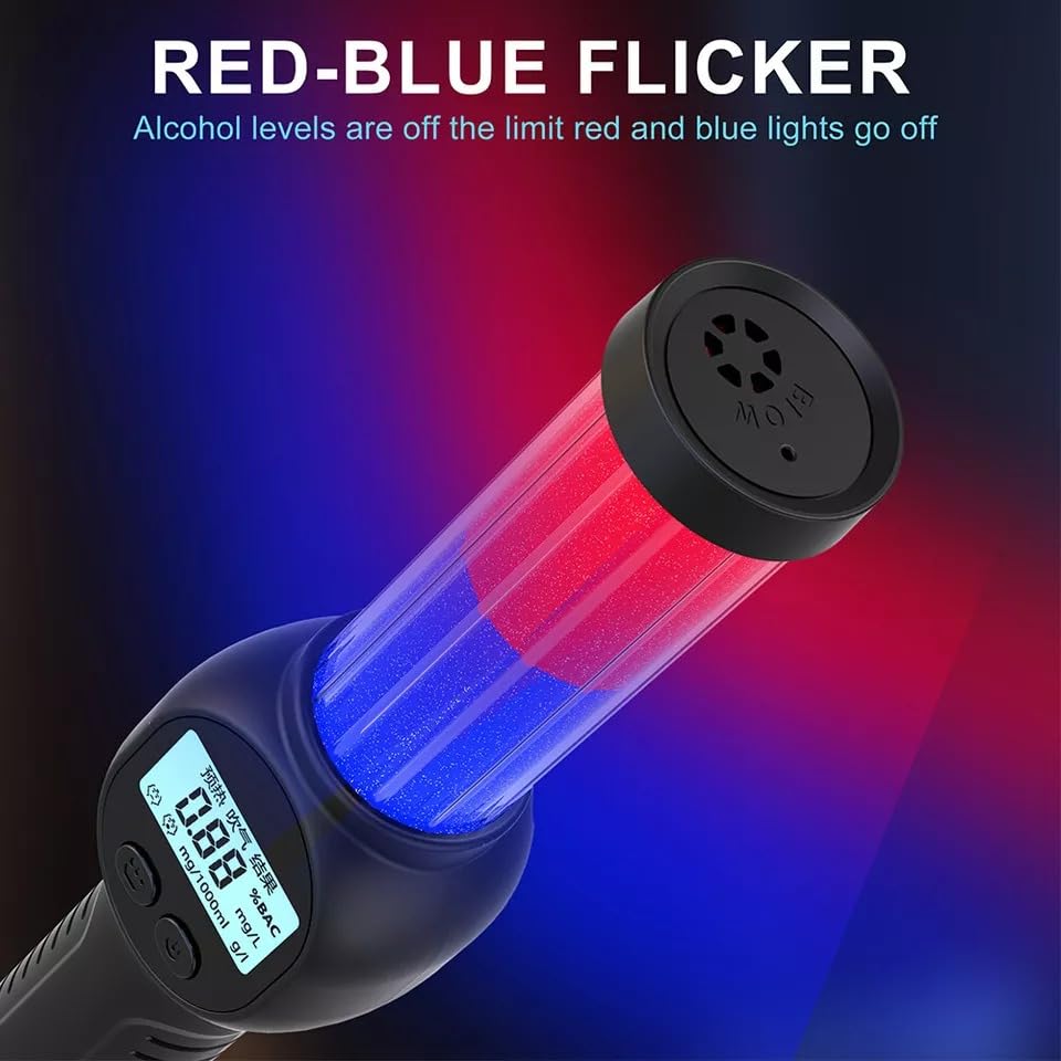 Image of Baton Portable Breathalyzer-Professional Alcohol Tester with Smart Sensor Tech,Red-Blue Warning Lights,No-Contact Blowing,Fast Type-C Rechargeable,Flashlight for Police,Security& Road Safety