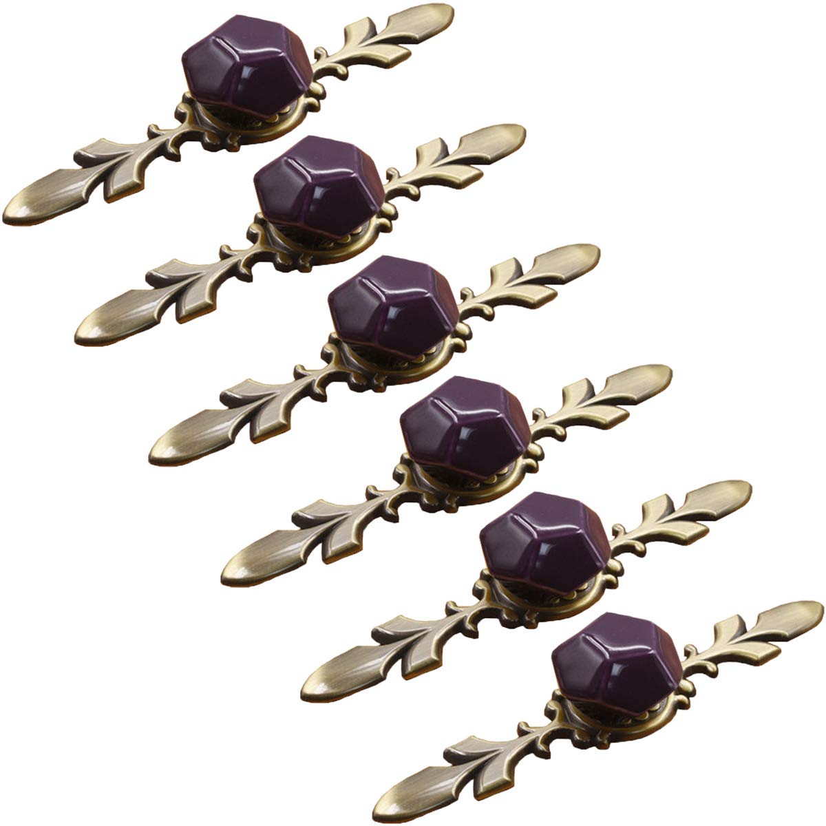Maniglie decorative vintage Maniglie, maniglie antiche, pomelli, accessori for mobili, set di 6 pomelli for porte in ceramica a forma di diamante Pomelli for vanità con base in ottone anticato (Color