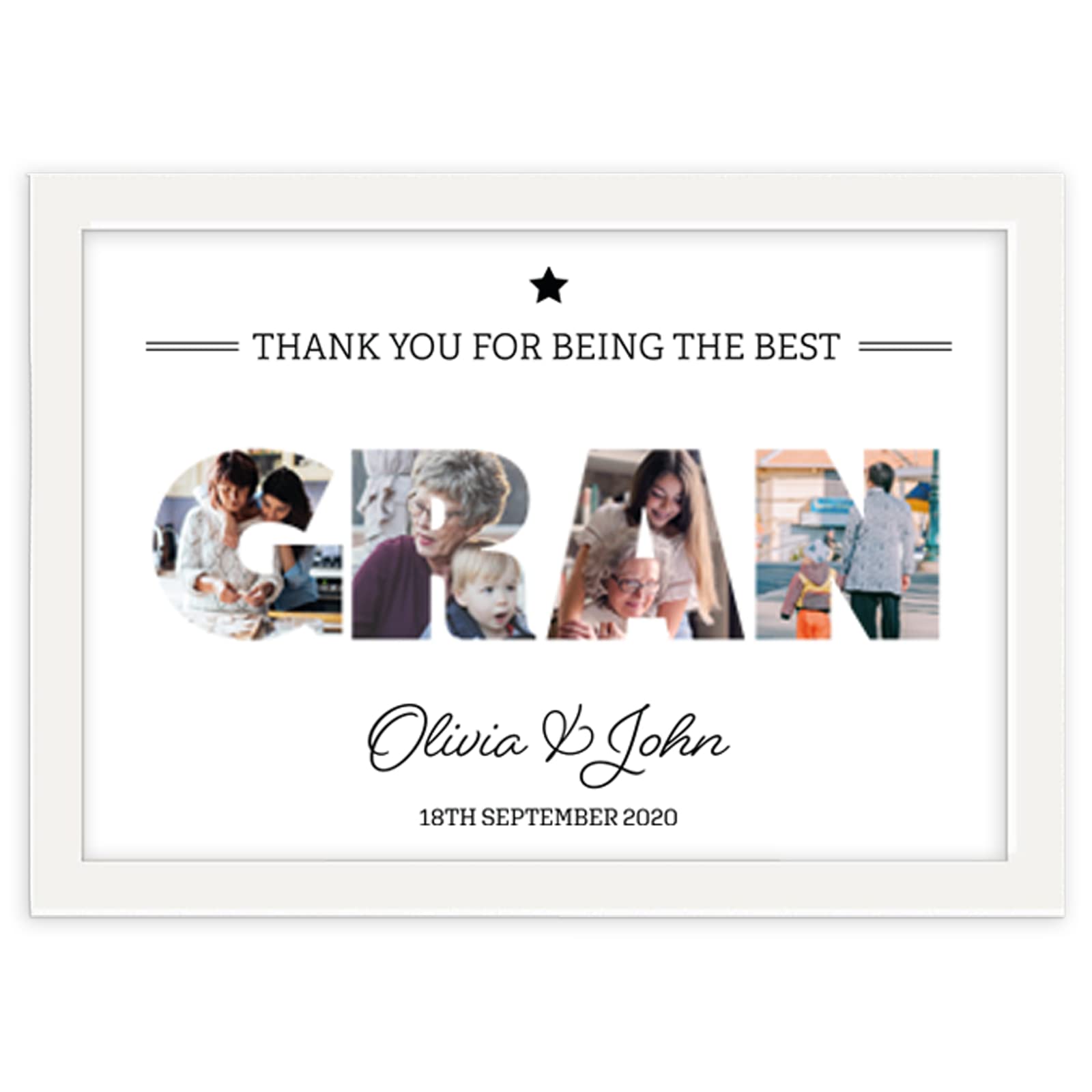 You Personalise White A4 Gran Personalised Photo Collage Framed