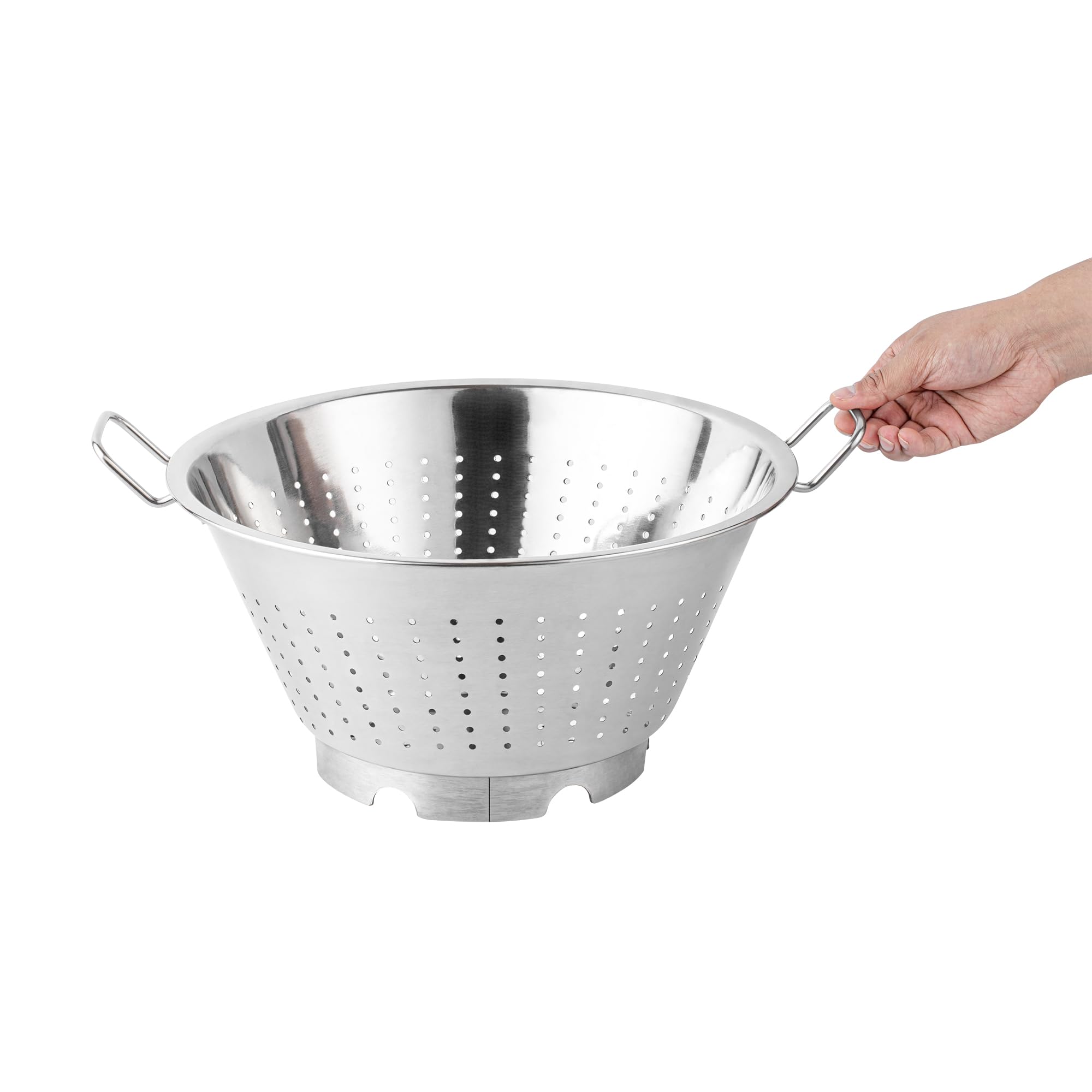 Met Lux - Colador de cocina de estilo europeo de 17 x 14 x 8.5 pulgadas, con asas, base elevada, colador de pasta de acero inoxidable plateado para pasta y verduras 7