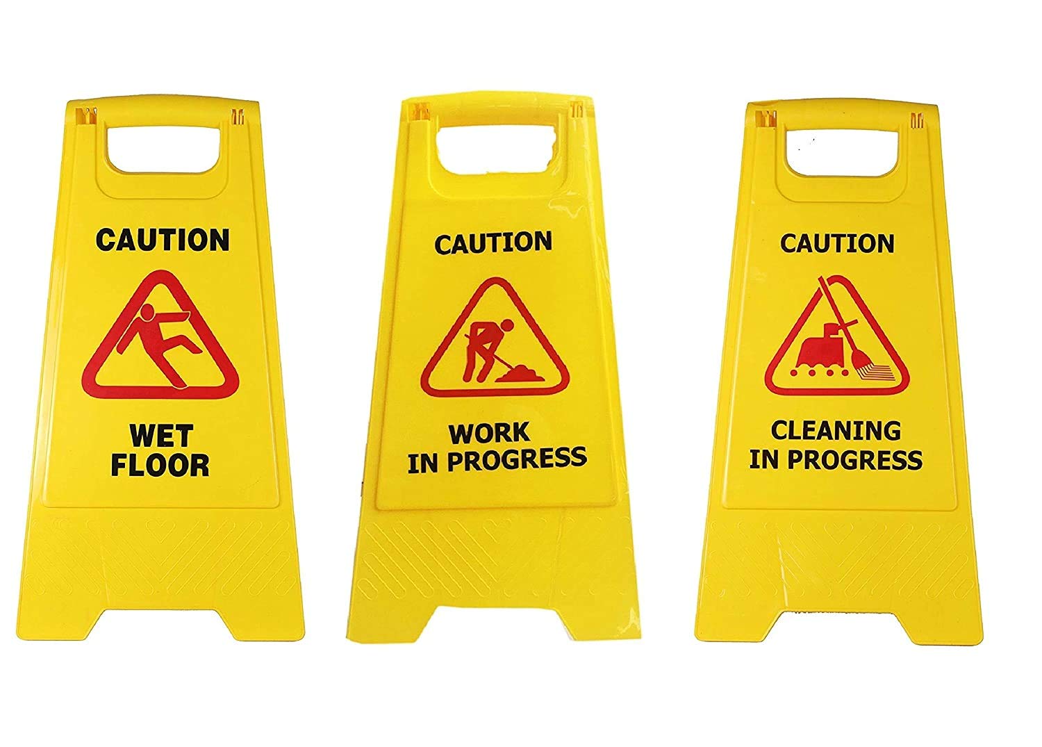 AIR O MATIC Plastic Caution Standing Board (PACK Of 3 Pcs Sign Board, Wet Floor, Cleaning in Progress And Work in Progress Sign Board)