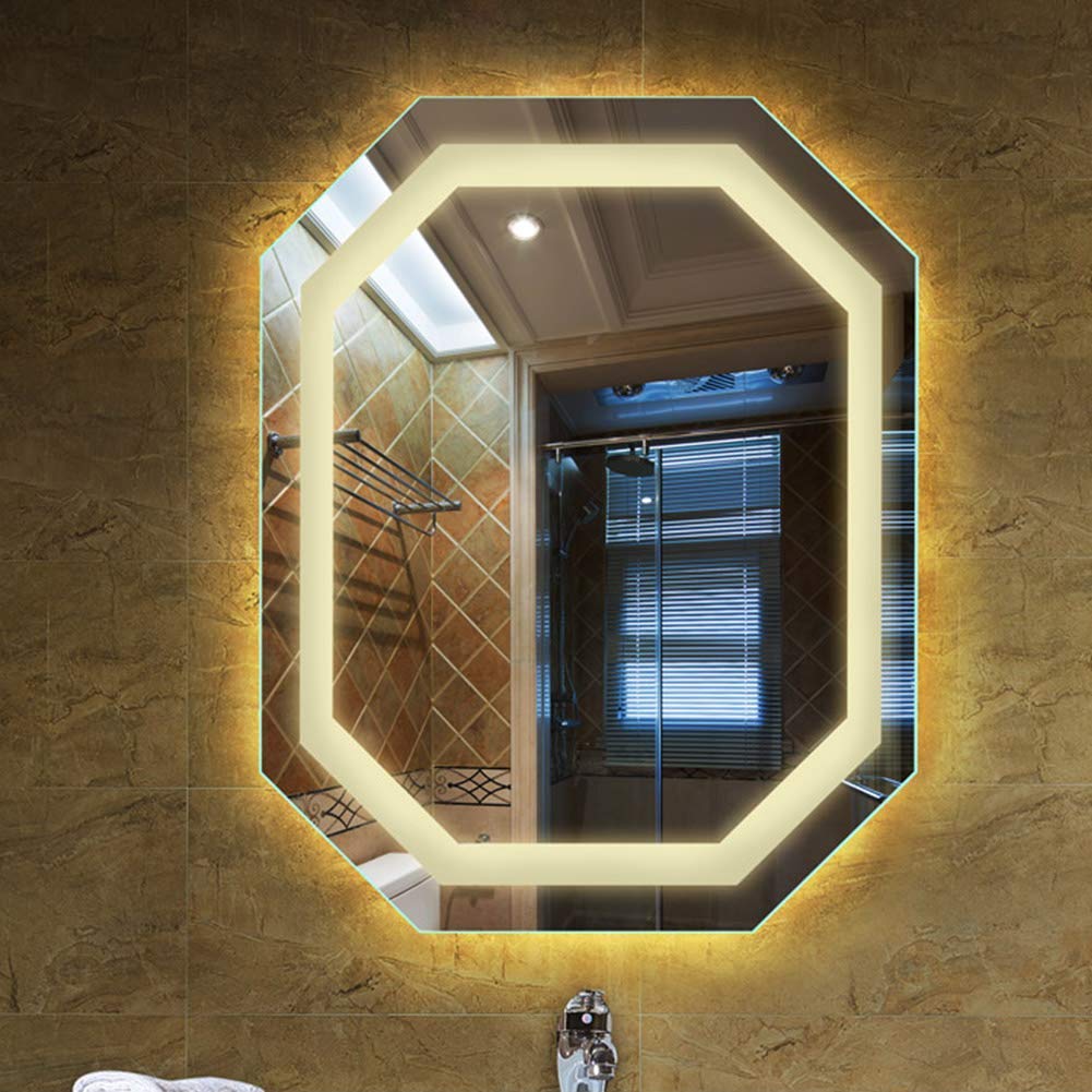 GuyAna Specchio da Bagno Illuminato a LED, Specchio da Barba per Trucco retroilluminato a Parete, Sospensione Orizzontale/Verticale - Specchio Antideflagrante, Luce Bianca/Luce Calda