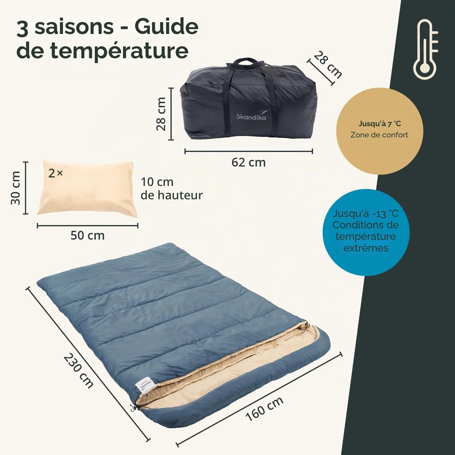 Skandika Sac de Couchage Oppdal | Sac de Couchage Couverture pour Adultes, 3 Saisons, Compact, léger, rectangulaire | jusqu'à 7 °C, 230 × 90 cm | Plein air, Camping, randonnée