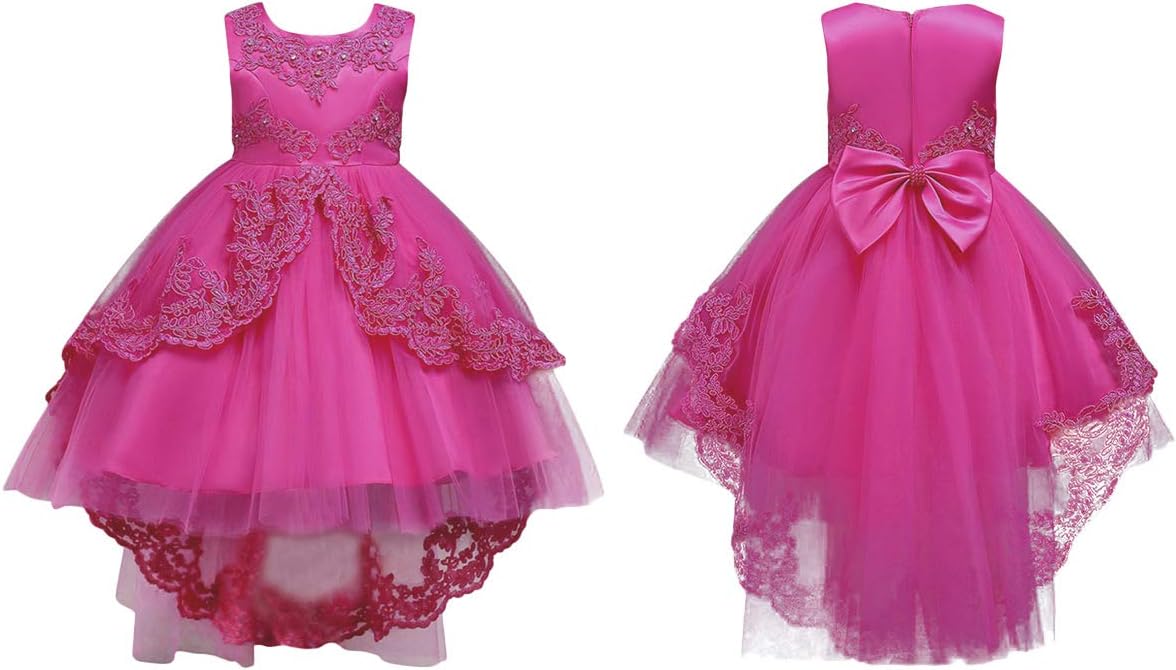 Flower Girls Vintage Overlay Lace Beaded Rhinestone Wedding Tulle Dress Hi Low Communion Party Dance Tutu Gown with Train - Image 6