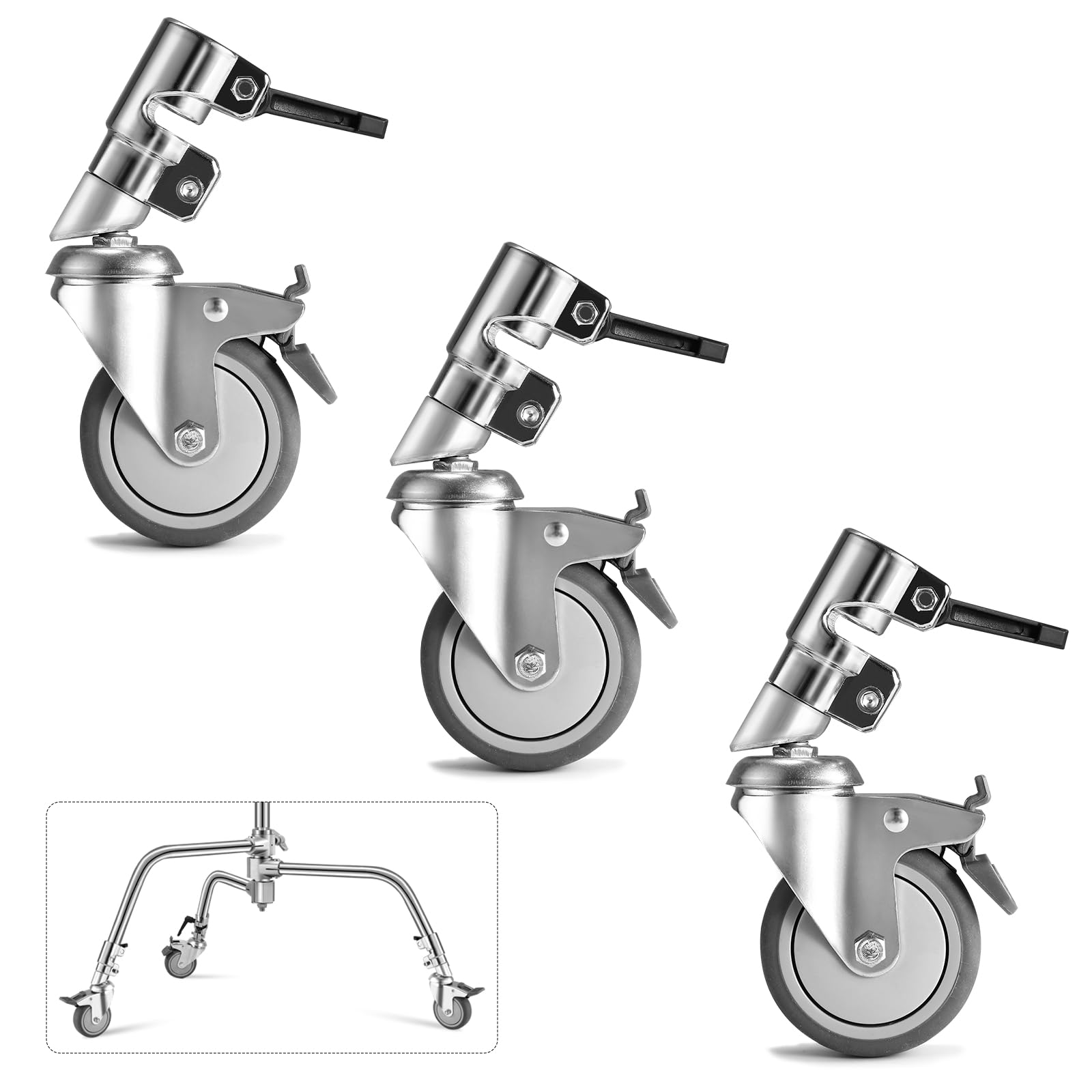 Soonpho C Stand Rotelle Girevole per Cavalletto Stand-C,Set di Ruota Professionale in Metallo Resistente con Base in Gomma,interamente in metallo Compatibile con Supporto Stand-C da 25mm in Diametro