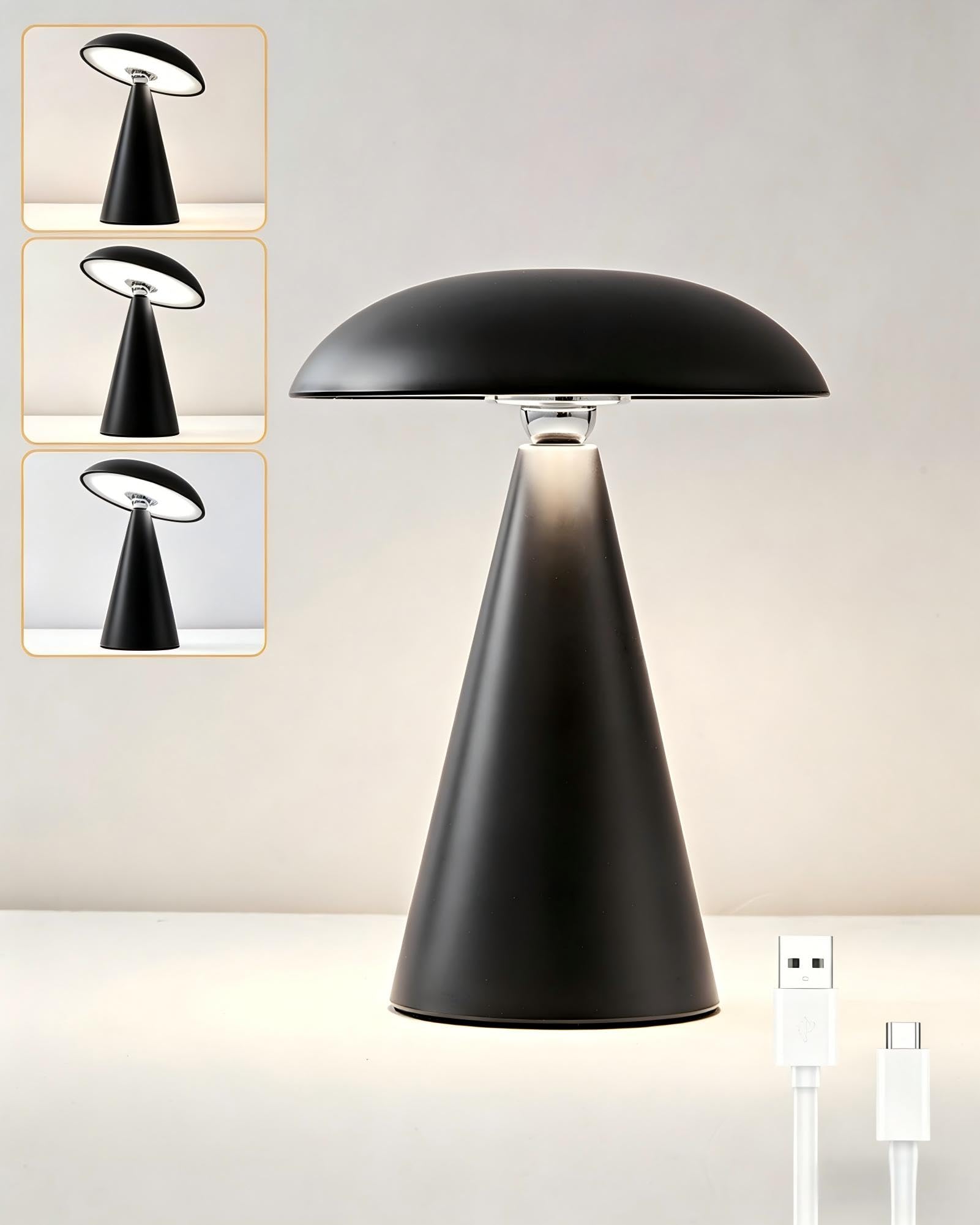 Harper Living Rechargeable Table LampMagnetic Touch Mushroom Bedside Light DimmablePortable Desk LampMatt Black from B&Q