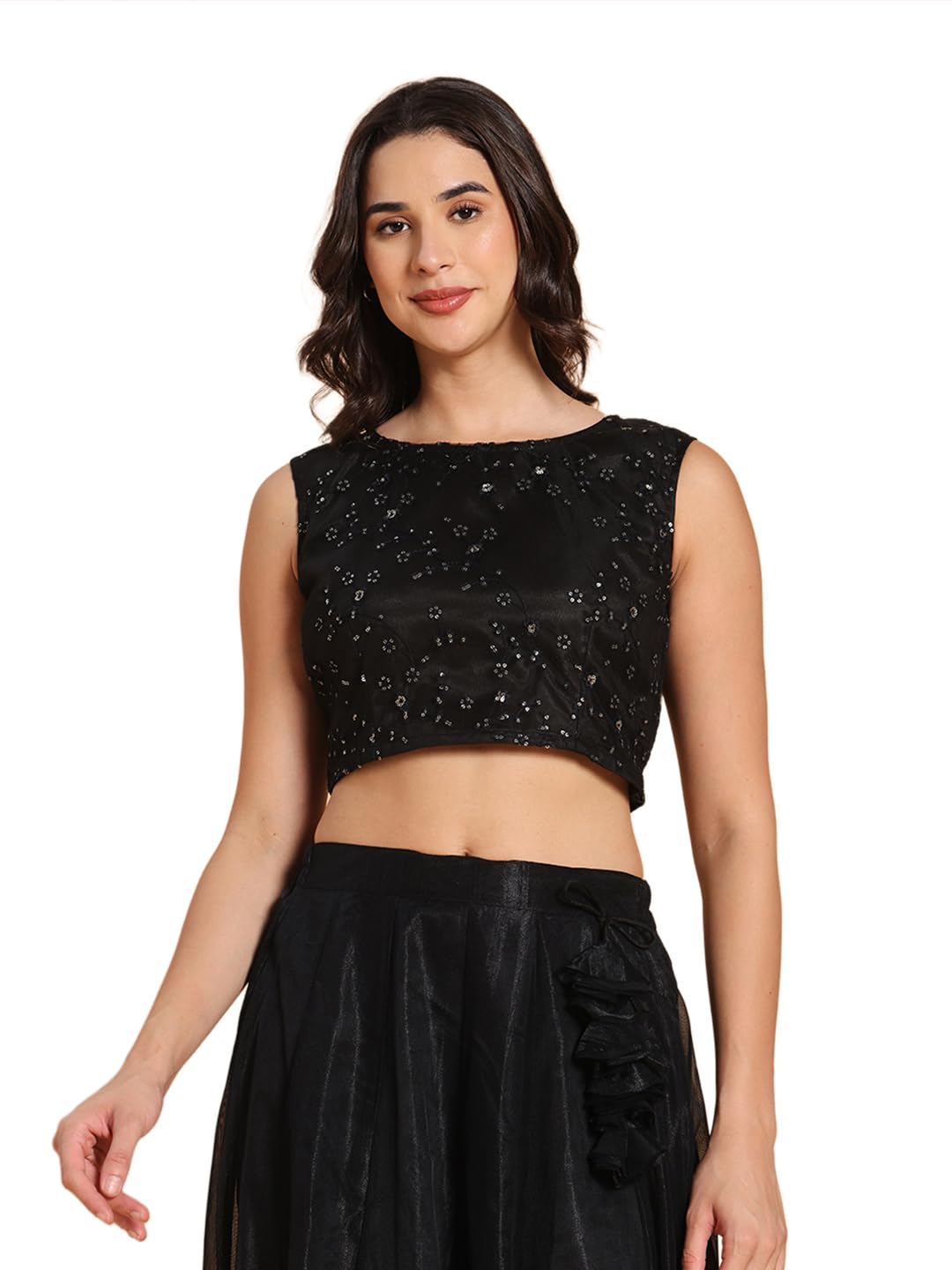 Frolic Rolic Black Embroidered | Sleeveless | Round Neck |Net Blouse| Readymade Blouse for Women-picture-21