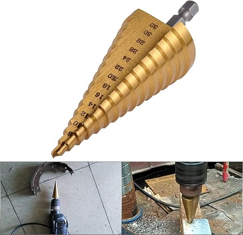 Miniatura 8 de KATUR Broca escalonada de titanio grande HSS - Juego de brocas de cono escalonado, vástago hexagonal, borde estriado, 15 tamaños 0.157-1.260 in