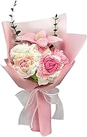 Handmade Crochet Flower Bouquet - 6 Big Pink Roses & Eucalyptus, Knitted Artificial Flowers for Mother's Day, Valentine's, Birthdays | OVRRCSME