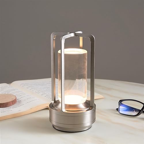 Lumisom - Lámpara de cristal Lumisom, lámpara de mesa inalámbrica recargable, control táctil de 3 colores, atenuación continua para restaurante,