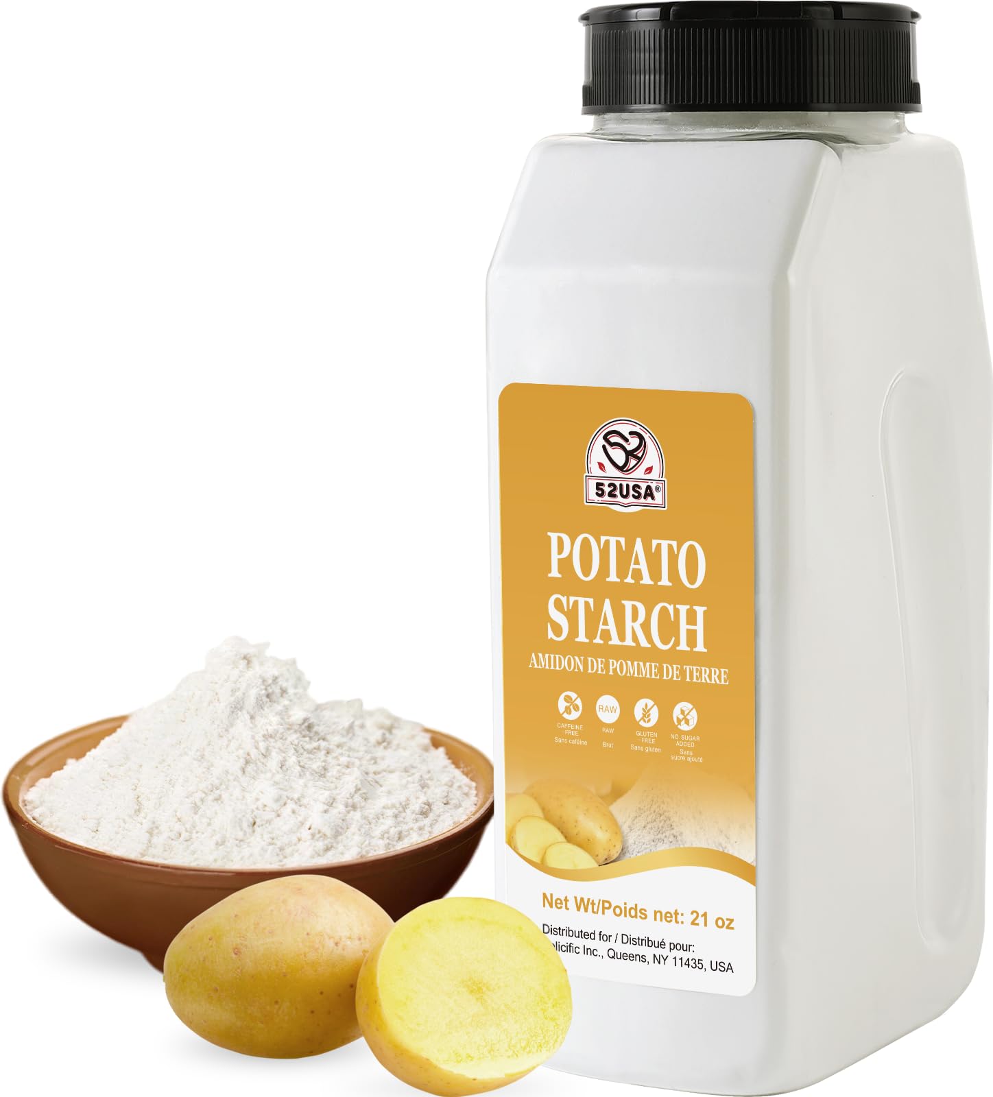 52USA Potato Starch, 1 Pack of 21oz Bottle | Gluten-Free, Pure Potato Starch | Ideal Thickener for Soups, Stews, Sauces, Gravies & Baking | No Preservatives or Artificial Ingredients