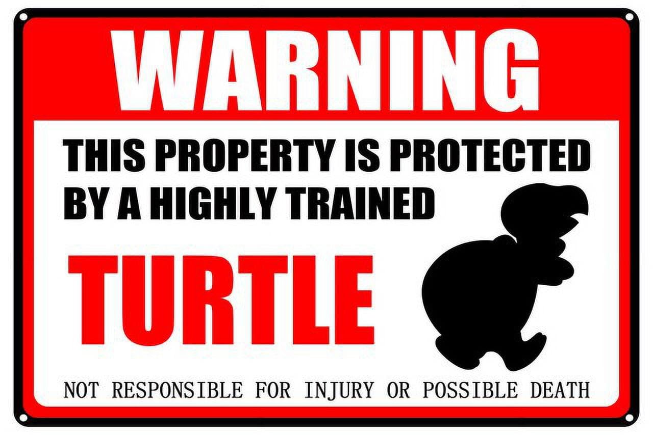 peiyeety Turtle Warning Aluminum Metal Sign Pet Gift,This Property is Protected by Highly Trained Sign 12x16 Inches