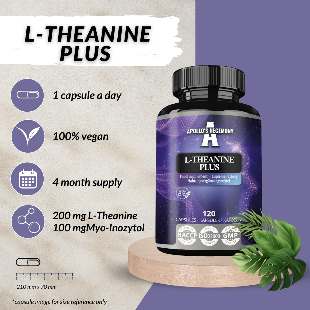 L-Teanina (98% estratto di tè verde) con Myo-Inositolo 300 mg - 120 capsule vegane - 4 mesi di fornitura - Supporta la chiarezza mentale e la gestione dello stress - da Apollo's Hegemony