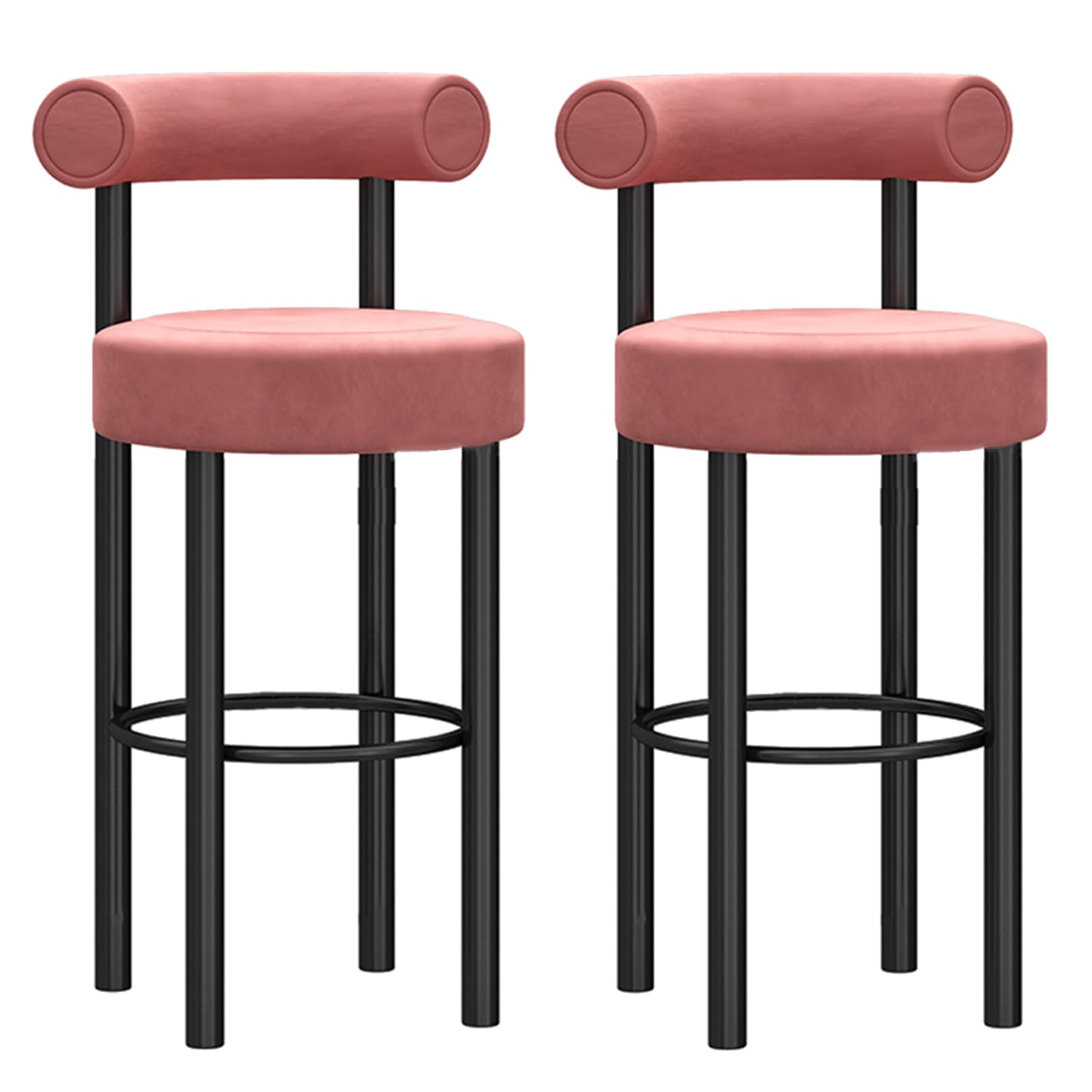 AYCDL Velvet Seat Bar Stools Set of 2 Counter Height Barstools with Footrest for Kitchen Island Pub Breakfast Counter Stylish Bar Chairs,Pink-65cm